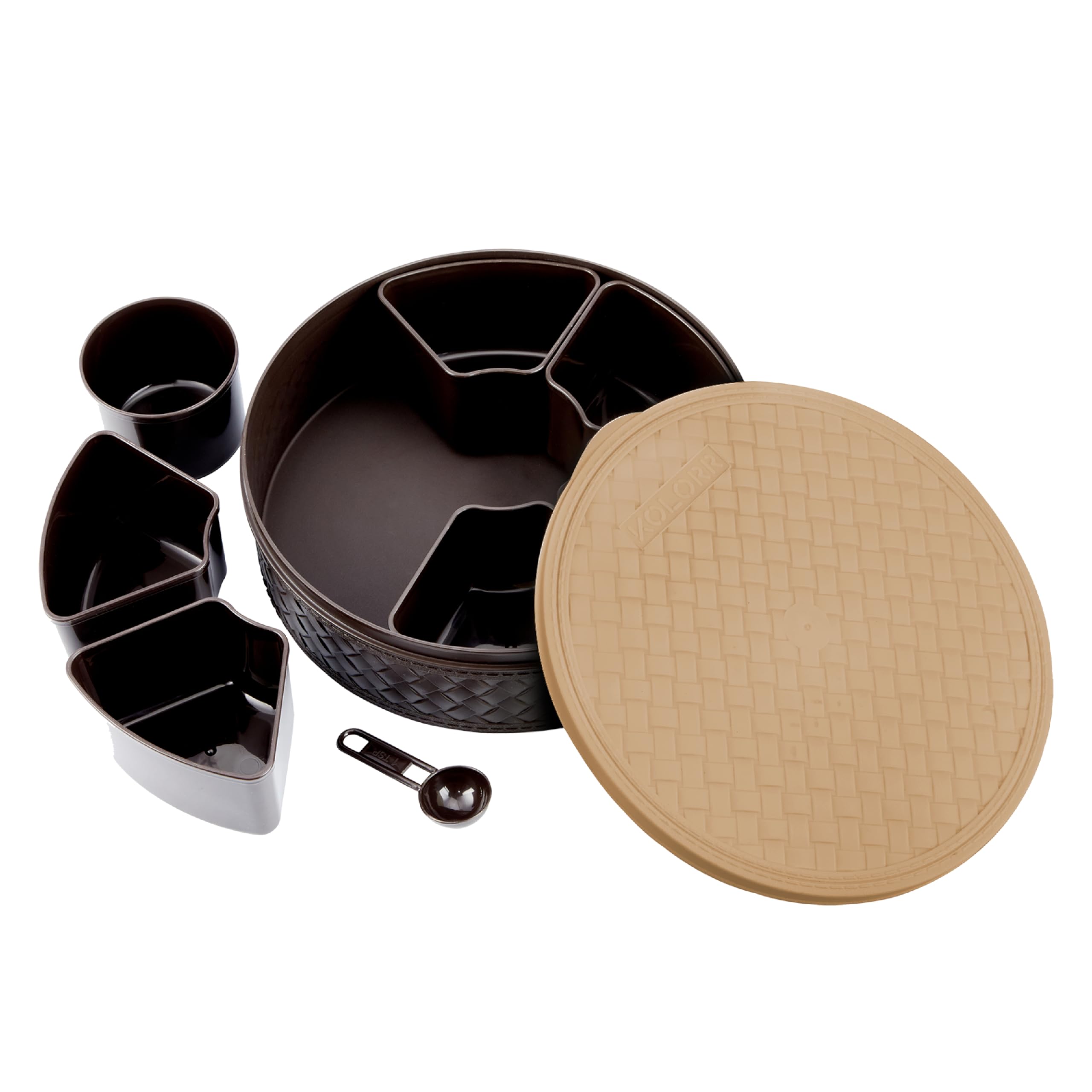Kolorr Stitch Masala BoxDark Brown | Plastic Spice Box, Rangoli Dabba Box Set, Masala Dani For Kitchen (23.5 * 6.8 Cm)