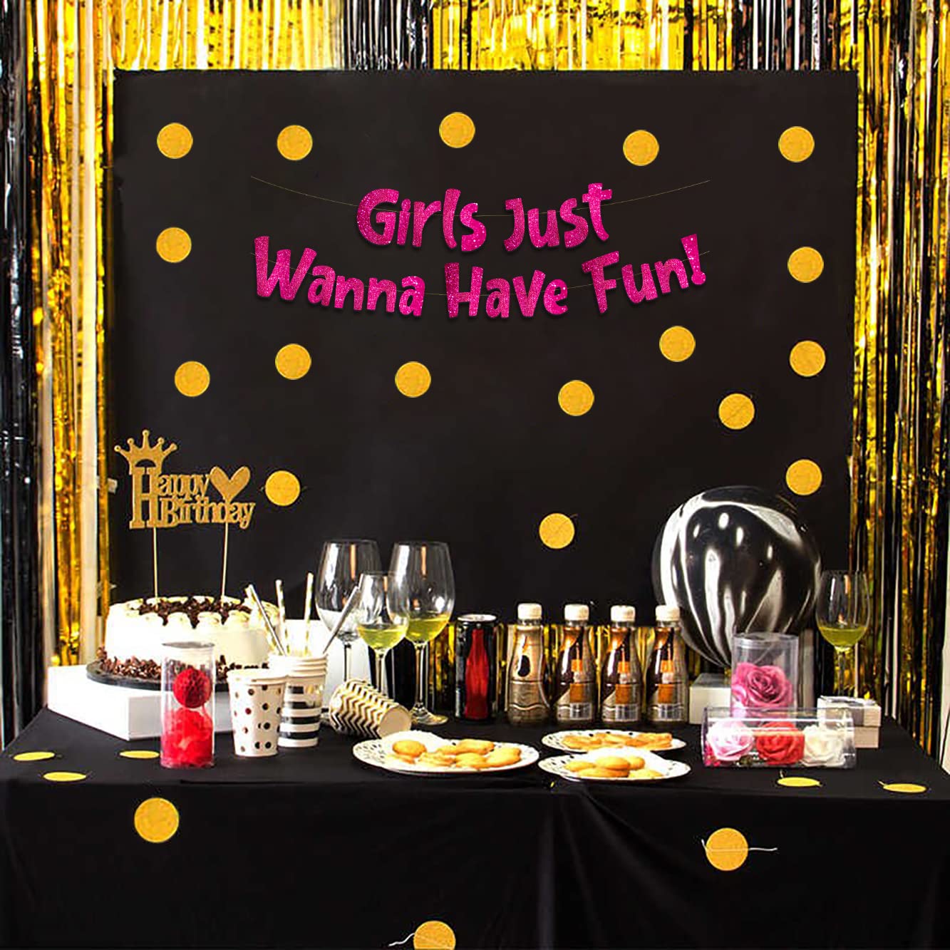 Girls Just Wanna Have Fun Neon Pink Glitter Banner - Bachelorette Party - Girls Birthday - Slumber Party - Pajama Party - Girls