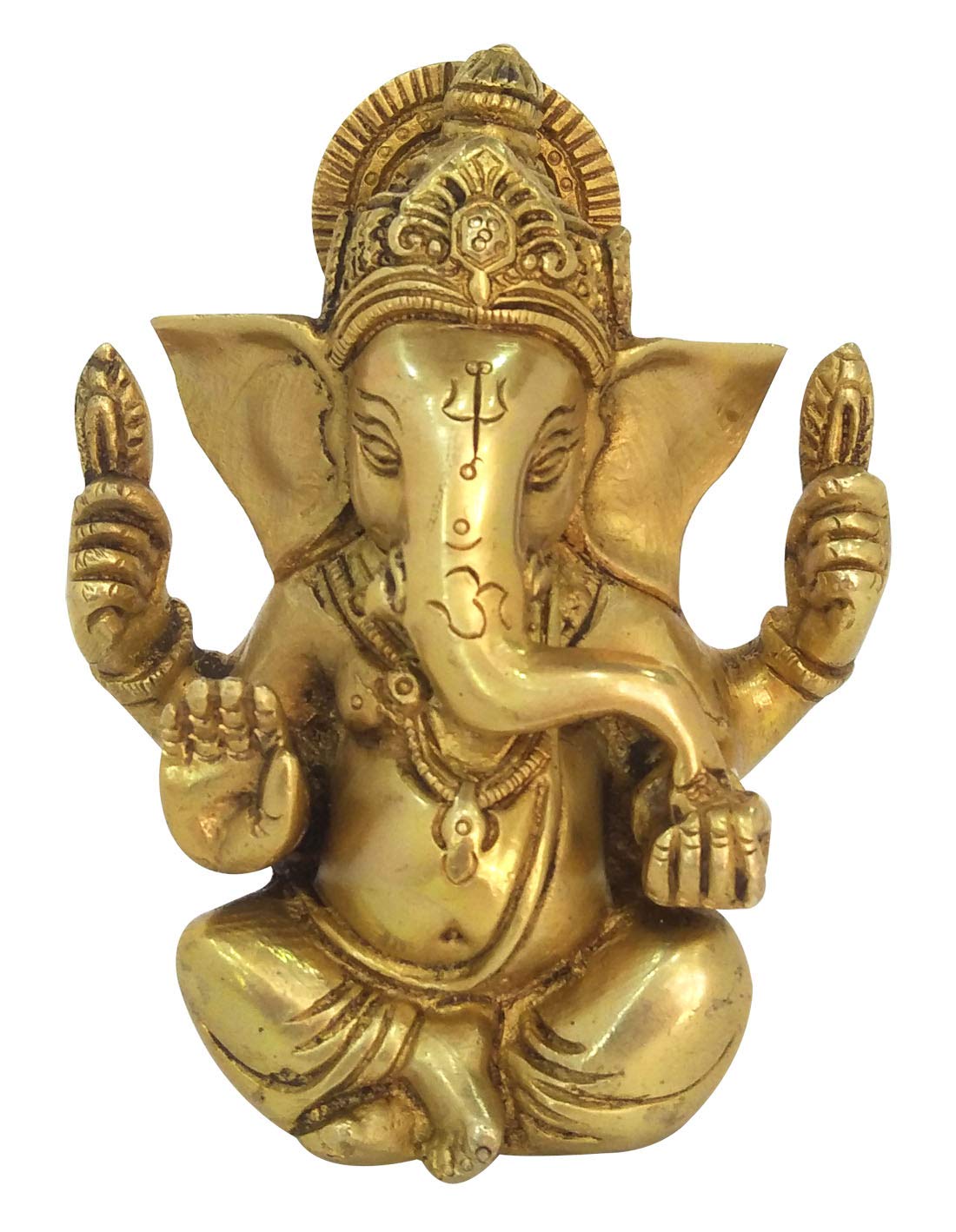 Racpree Brass Metal Statue Of Shri Ganesha Ganpati Murti For Home Entrance Decor Diwali Gift For Home & Office Yellow Size4.5