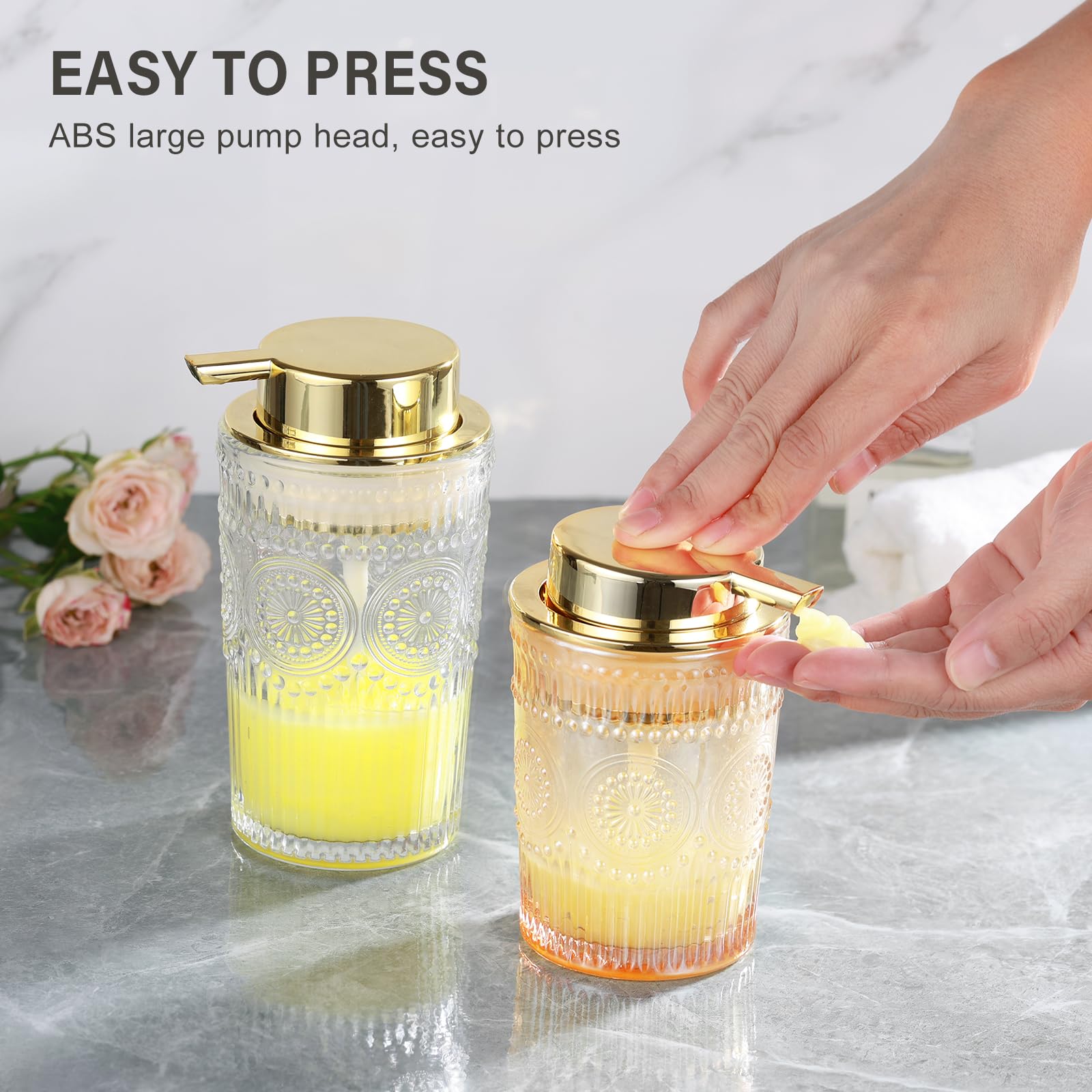 Leicurace Glass Liquid Soap Dispenser, Refillable Liquid Dispenser With Gold Pump, Hand Soap Dispenser For Bathroom Kitchen, Mod