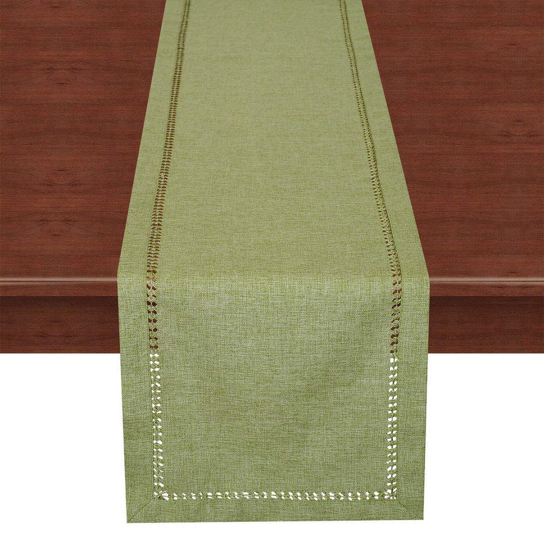 Grelucgo Handcrafted Solid Color Dining Table Runner, Double-Hemstitched (Sage Green, 14 X 120)