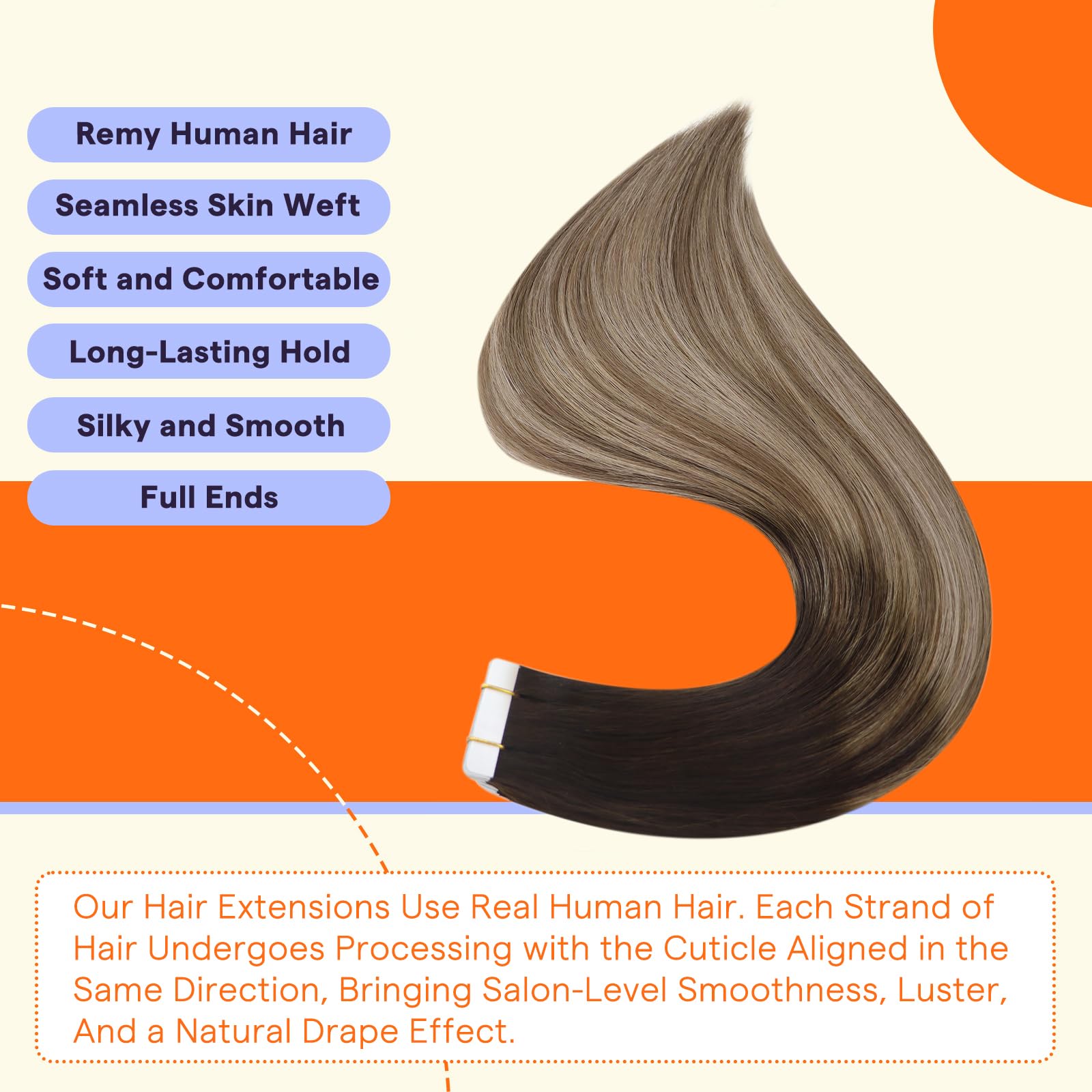 Fshine Human Hair Tape In Hair Extensions 18 Inch Balayage Color 2 Darkest Brown Fading To 6 And 18 Ash Blonde Tape Hair Extensi