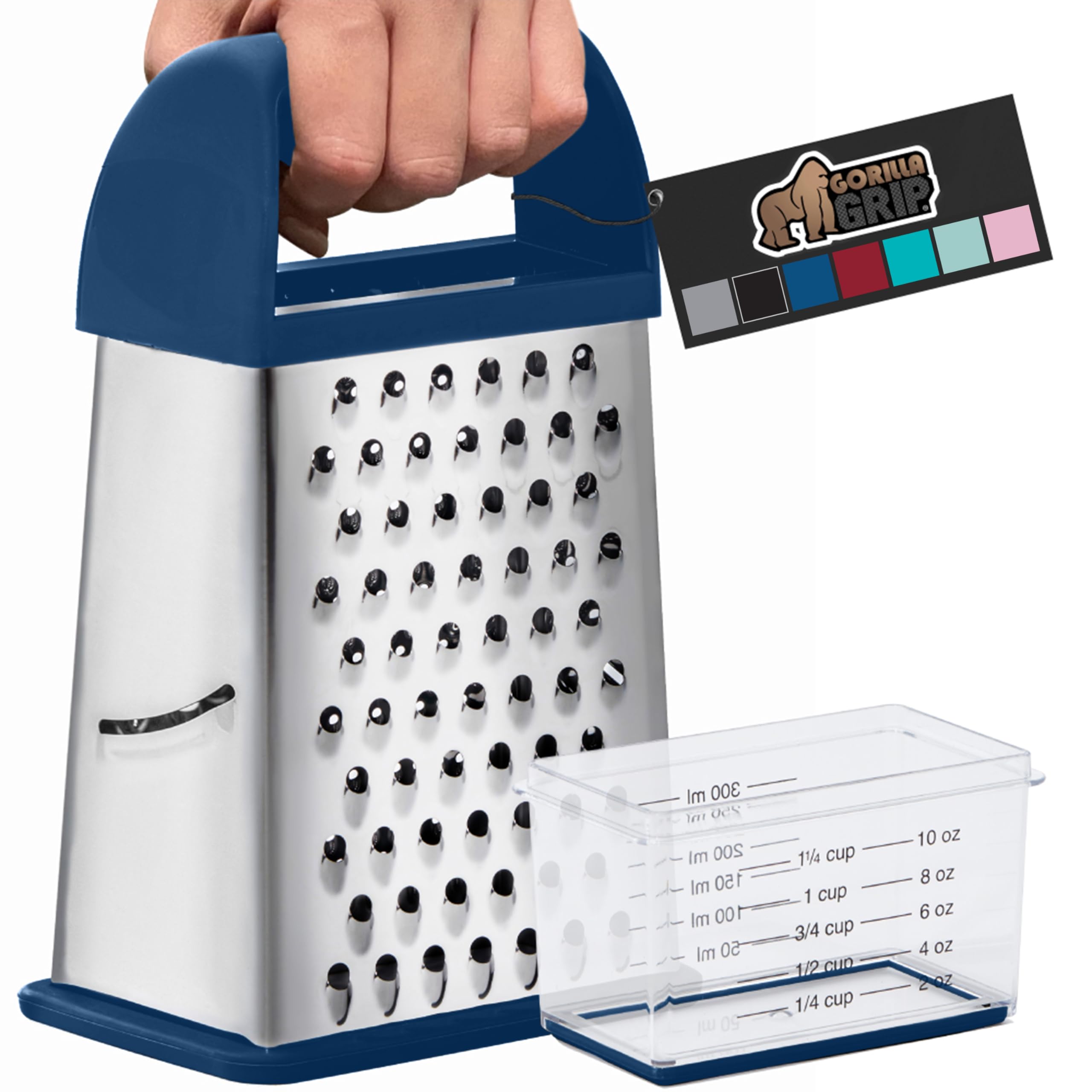 Gorilla Grip Professional 100% Bpa Free 4-Sided Cheese Slicer Grater, Stainless Steel Xl Box Graters With Ergonomic Handle, Ging