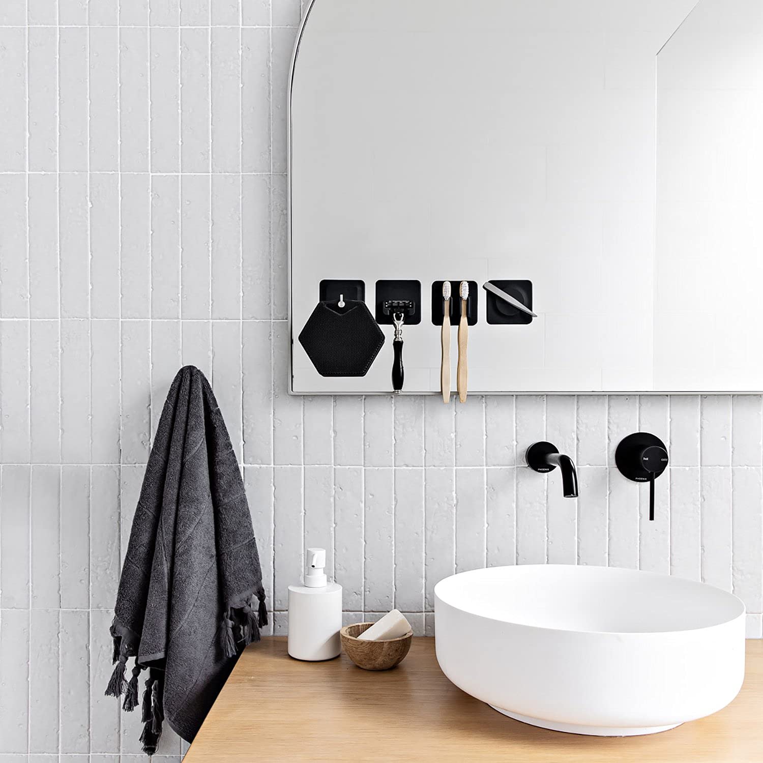 Tooletries - The 4-In-1 Tile Series - Secure Holders, Silicone Toiletry Organizer, Shower & Bathroom Accessory - Features Silico