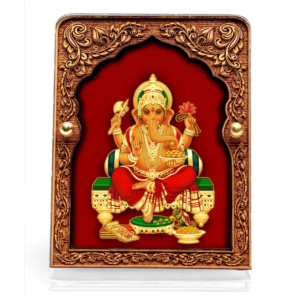Eknoor Gold Plated And Velvet Base Mahal/Palace Design Ganesh Ji Car Dashboard/Home Decor/Gift Idol - Mahal Velvet