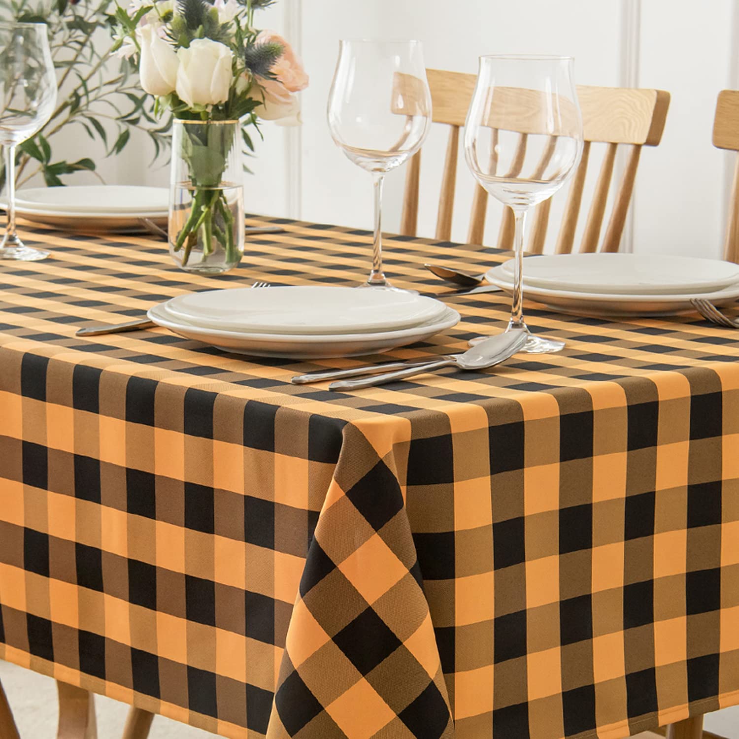 Maxmill Square Checkered Halloween Tablecloth Water Resistance Spillproof Heavy Weight Gingham Table Cloth Buffalo Plaid For Buf