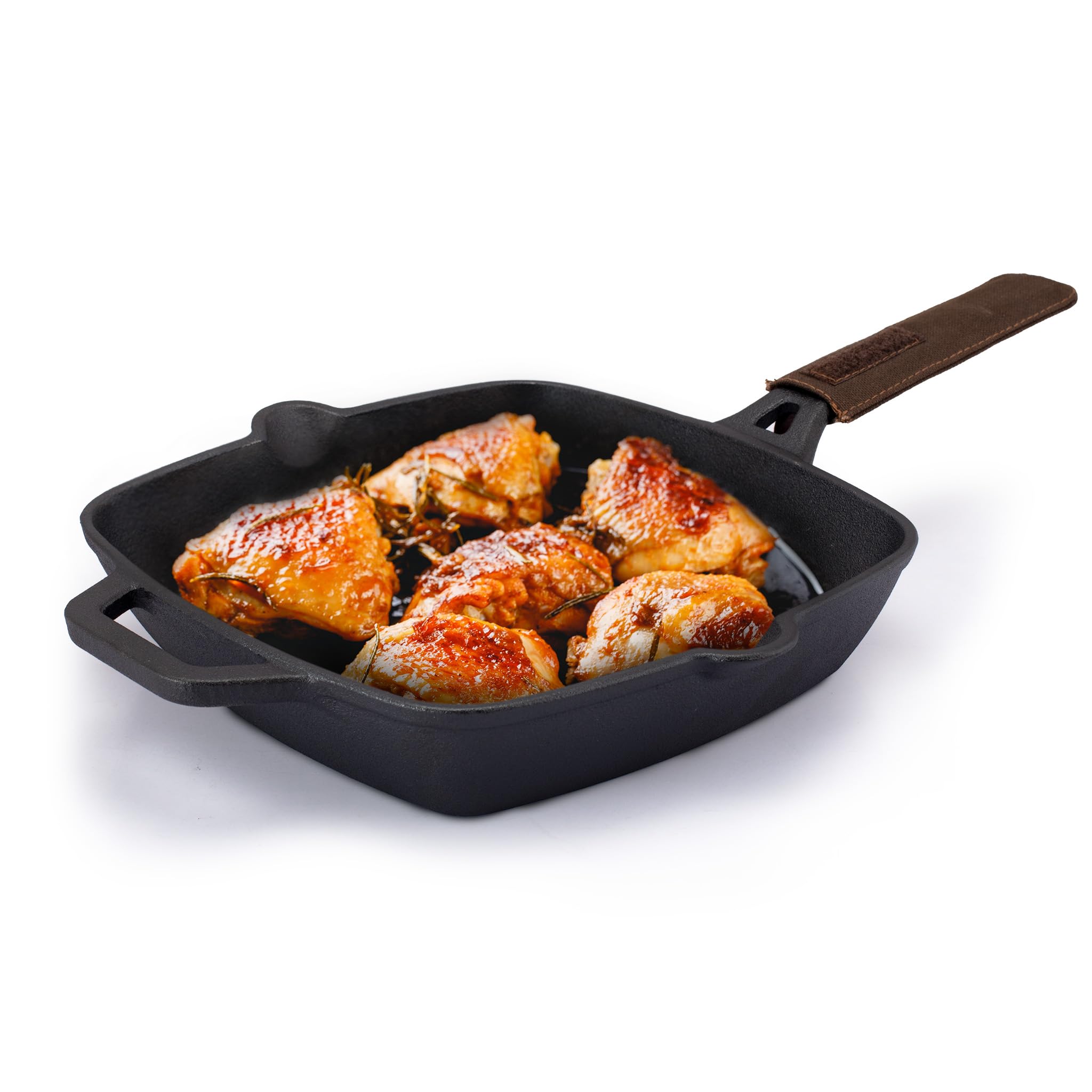 Agaro Royal Pre Seasoned Cast Iron Grill Pan, 24Cm Diameter, 1.9L, No Chemical Coating, Rigid Handles, Fast Heating, Heavy Weigh