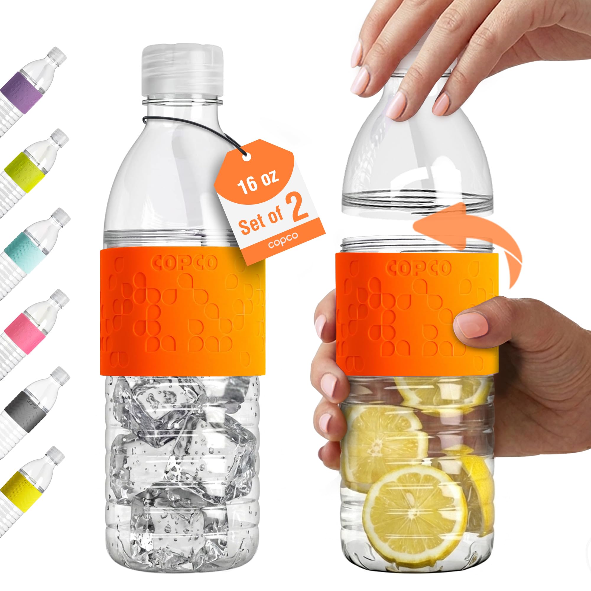 Copco Hydra 16.9 oz Water Bottle, Set of 2 - Leak Proof, BPA Free Tritan, Dishwasher Safe, Twist-Open Body, Non-Slip Silicone Gr