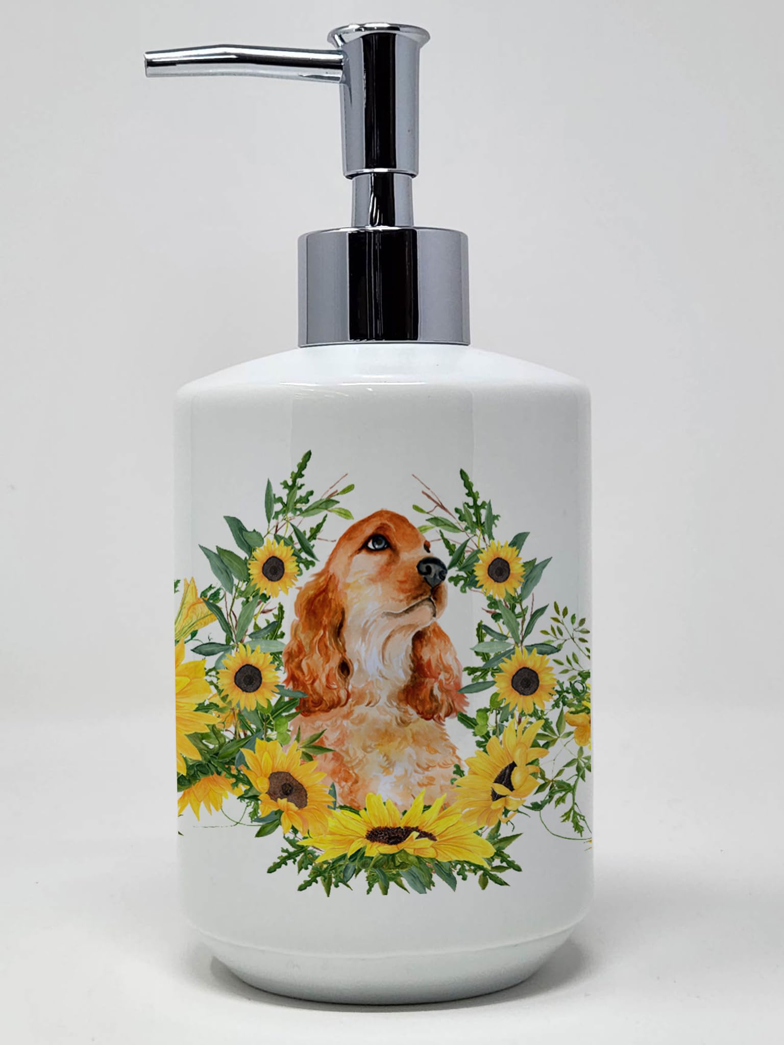 Caroline'S Treasures Ck2898Soap Cocker Spaniel In Sunflowers Ceramic Soap Dispenser Hand Soap Dispenser Pump Bottles For Bathroo