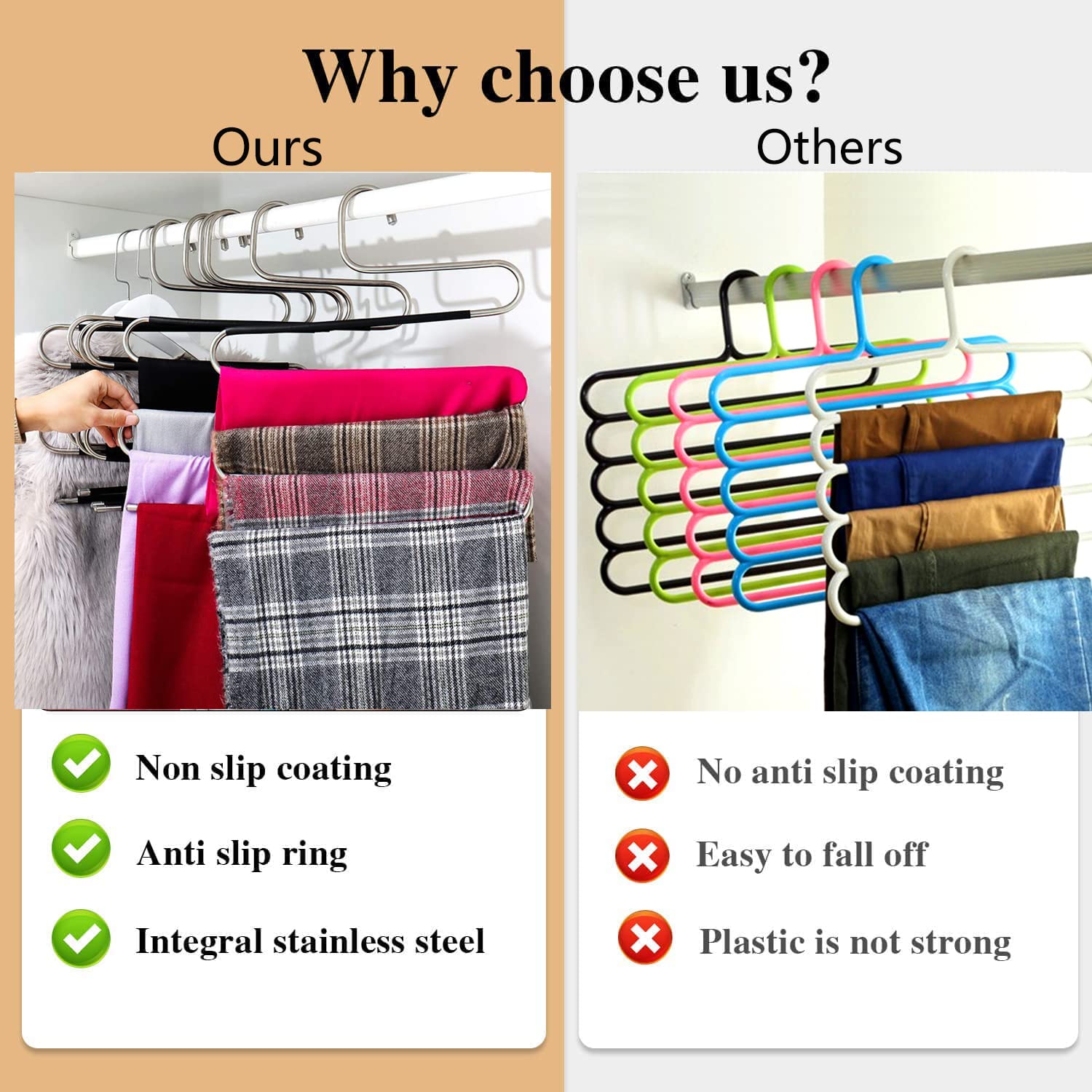 Skroad Pants Hangers Space Saving,3 Pack S-Type Non-Slip Stainless Steel Clothes Pants Hangers Closet Organizers And Storage, Cl