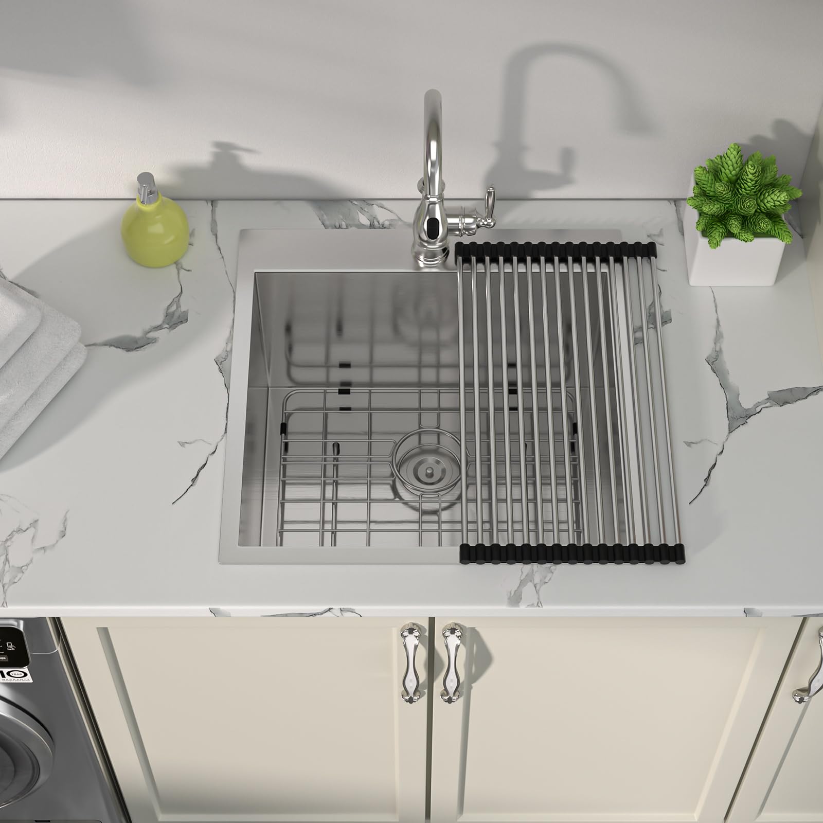 Sarlai 12 Inch Deep Drop In Laundry Sink - 25X 22 Laundry Utility Sink Drop In Topmount Single Bowl 16 Gauge Stainless Steel Abo