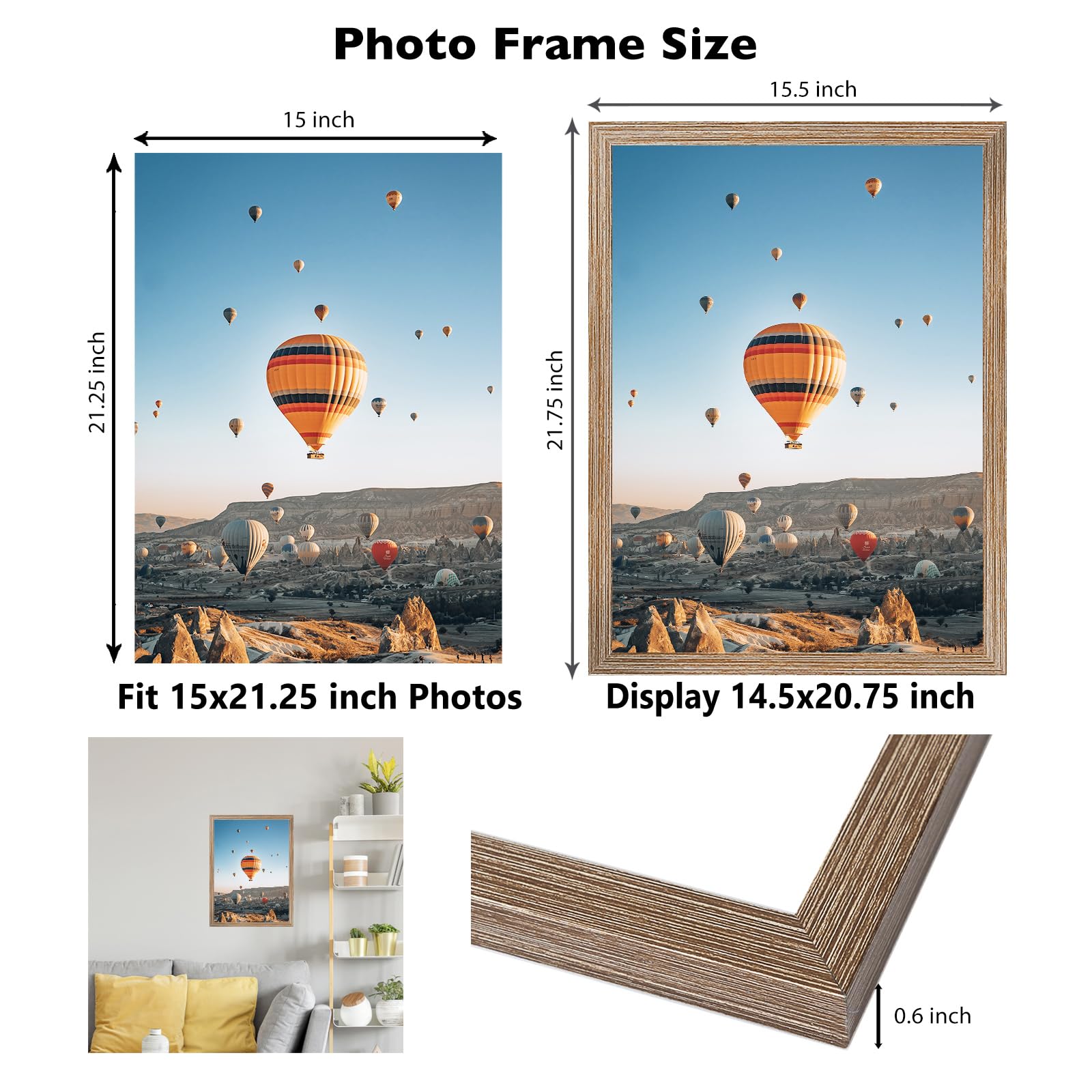 JCJMY 15x21.25 Puzzles Frame Rustic Brown, Wall Hanging 15 x 21.25 Picture Frame for 15 by 21.25 Poster Photo Canvas Picture Puz