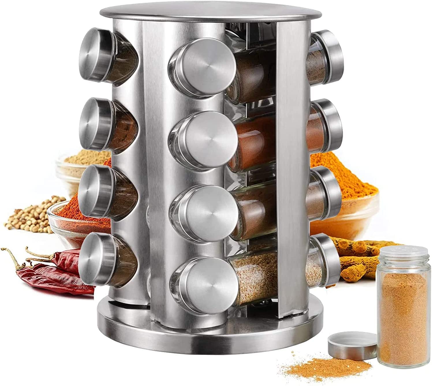 Inllex 360 Rotating Spice Rack Organizer For Countertop Stainless Steel Spice Organizer With Seasoning Jars And Funnel Large Sta