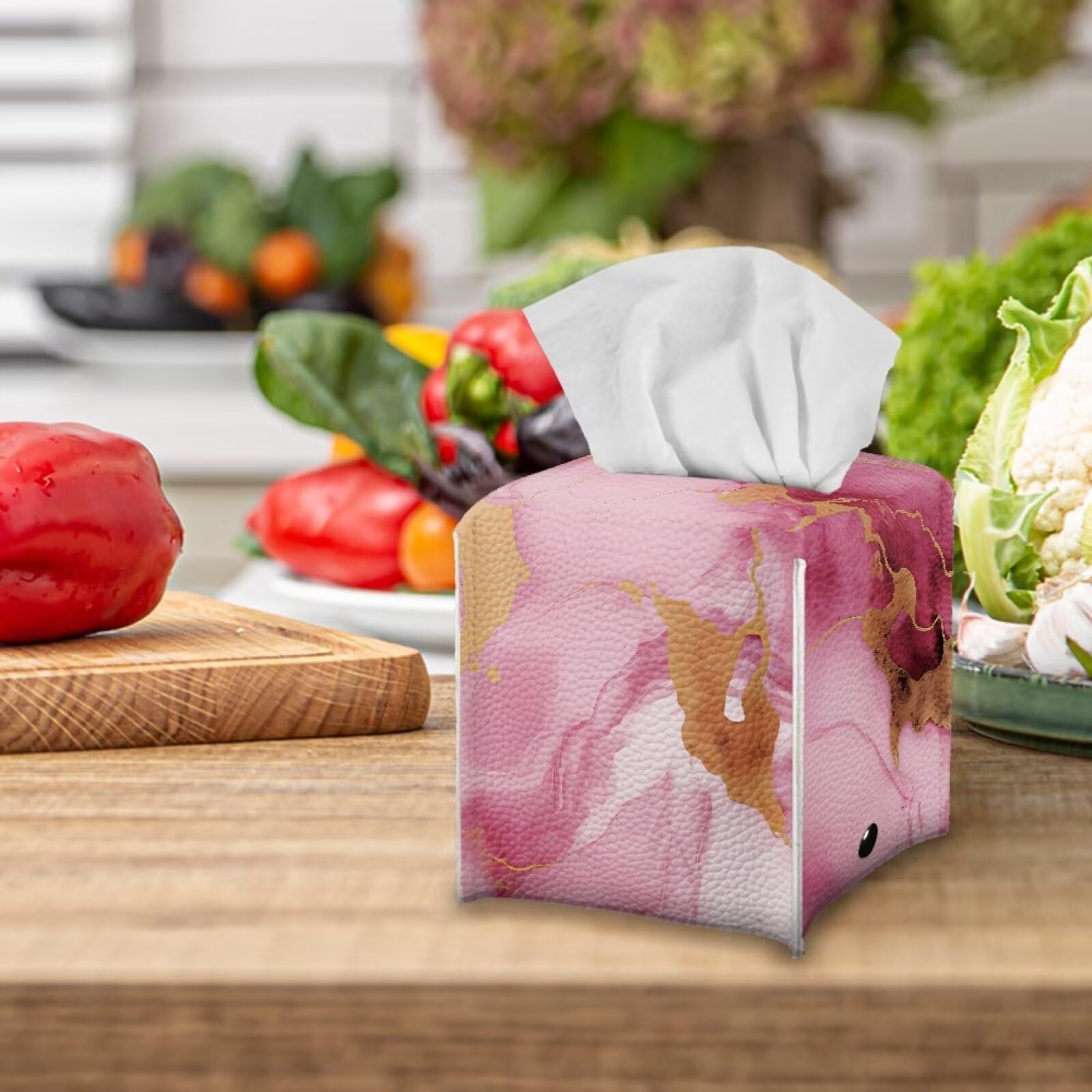Tutolipy Tissue Box Cover Decorative Holder Pu Leather Square Novelty Case Dispenser For End Table, Office Desk, Nightstand, Hom