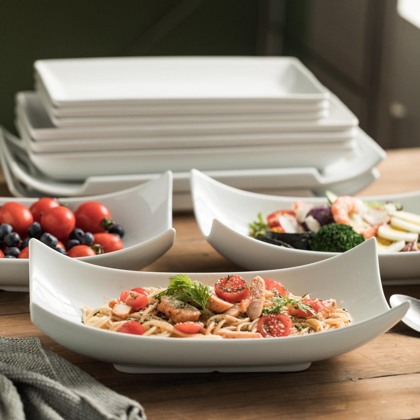 Gomakren Serving Platters Serving Bowls Set Porcelain Serving Dishes For Entertaining Special Curved Deep Large Christmas Dishes