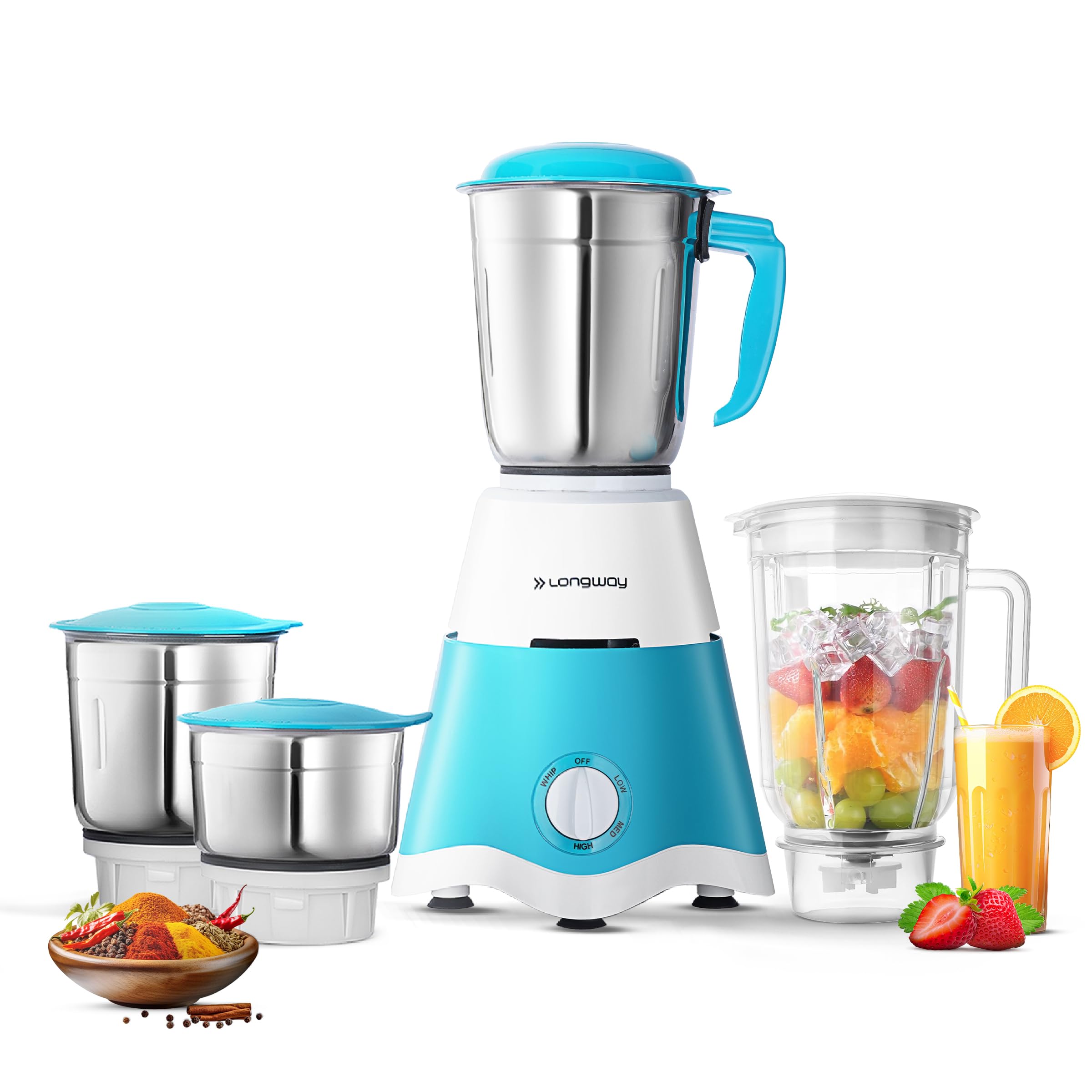 Longway Super Dlx Juicer Mixer Grinder | Up To 750 Watt Powerful Motor | 4 Jars For Grinding, Mixing, Juicing | 2 Year Warranty 