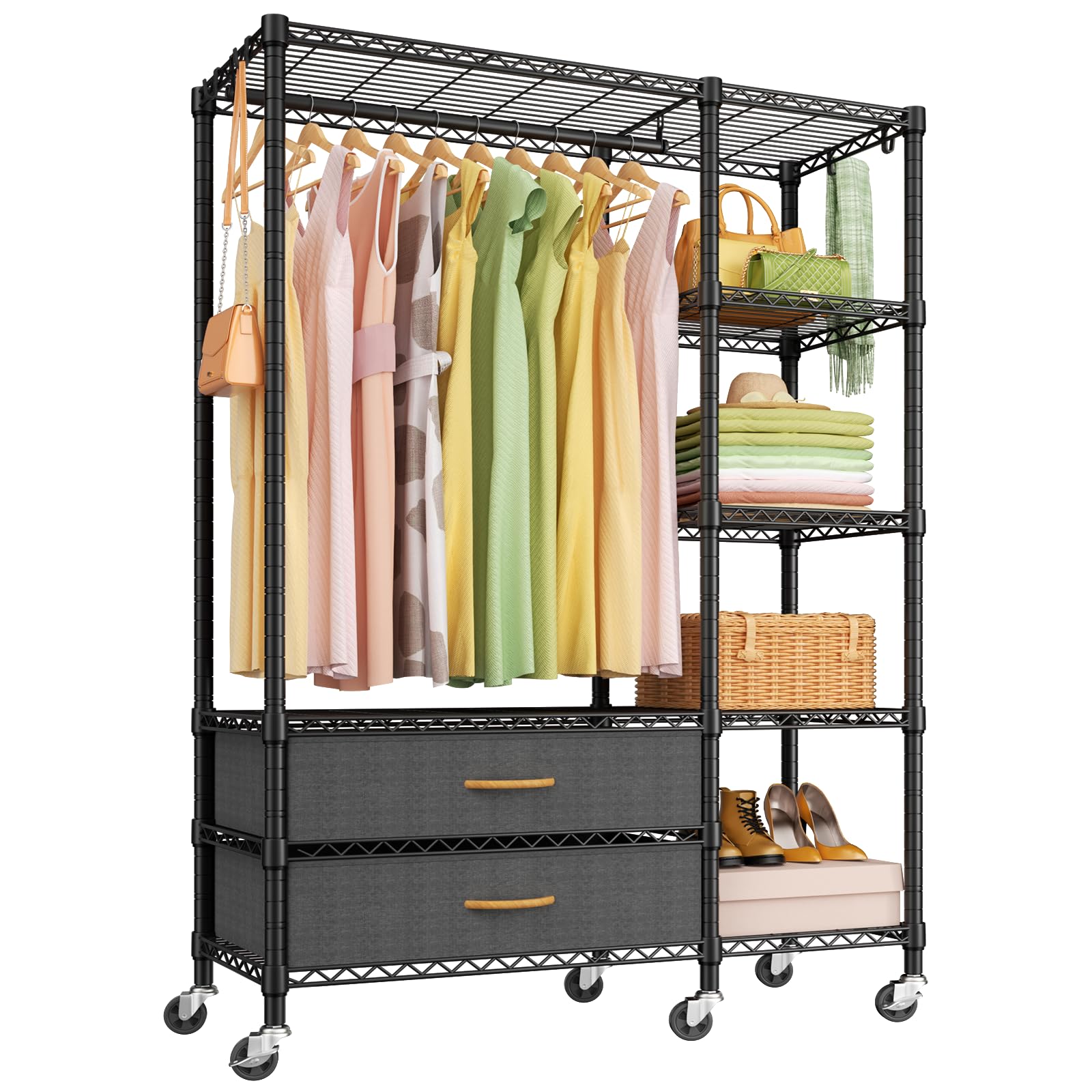Ulif F3R Heavy Duty Clothes Rack(With Lockable Wheels)Freestanding Clothing Racks For Hanging Clothes