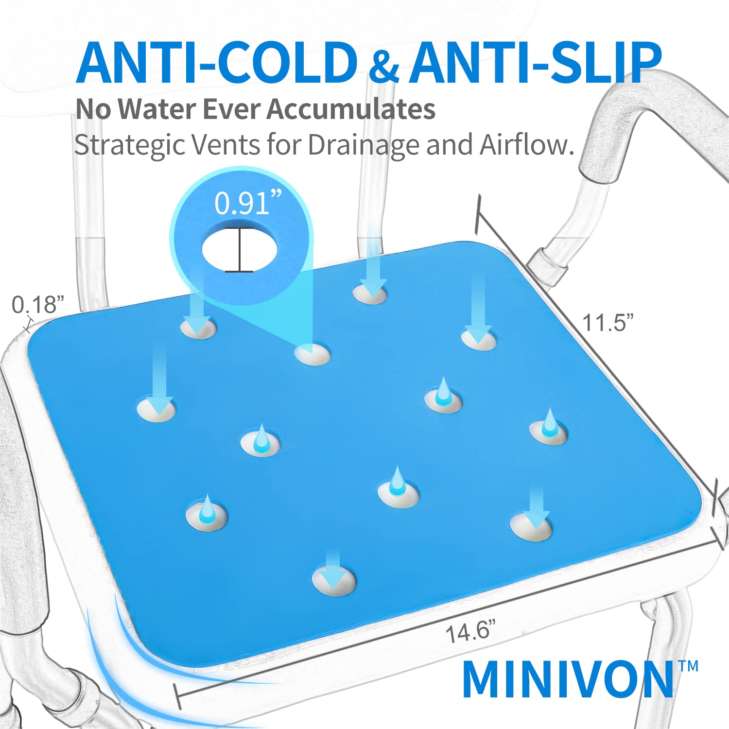 Minivon Shower Bench Cushion Non Slip Waterproof Soft Foam Pad For Shower Chiar 15 X 12 Inches, Bathroom Cover Shower Seat Padde