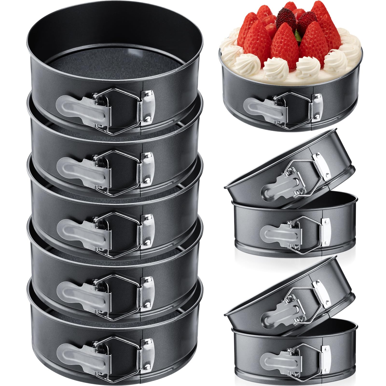 Sunnyray 16 Pcs Mini Springform Pan Set, 4.7 Inch Small Nonstick Cheesecake Pans with Removable Bottom, Leakproof Carbon Steel C
