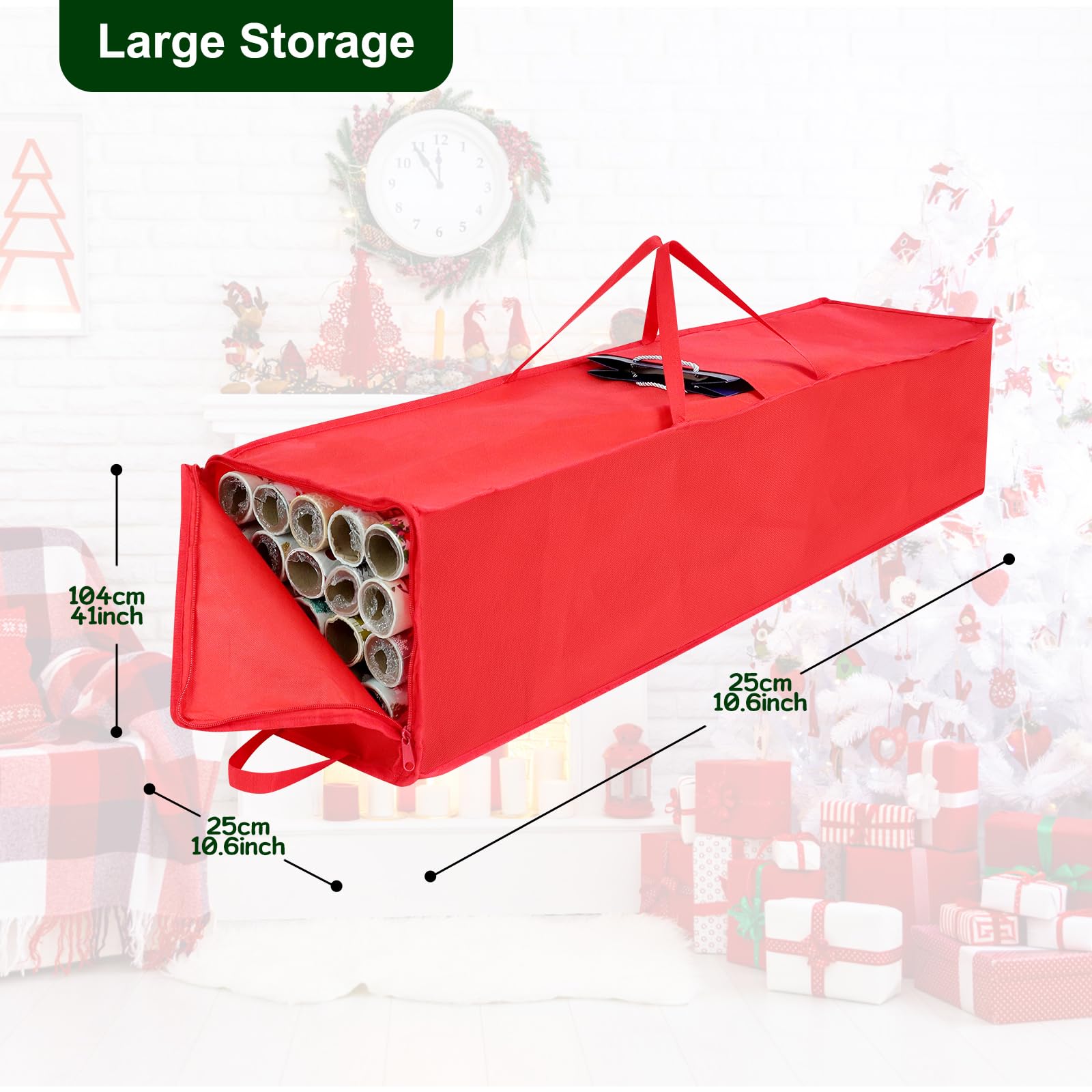 Demao Christmas Wrapping Paper Holder, Wrapping Paper Storage Bag For Christmas Paper Rolls, Resistant 41 Inch Wrapping Paper Or