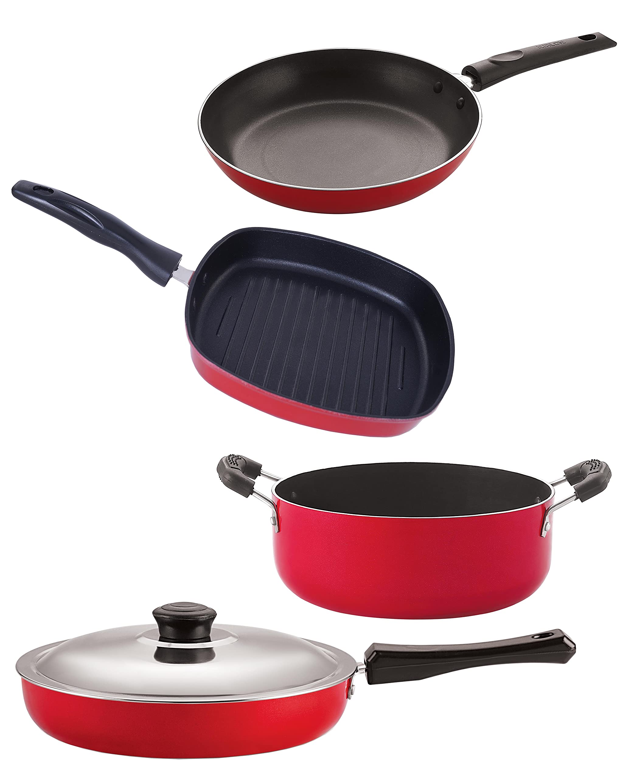 Nirlon NonStick Cookware Kitchen Cooking Essential Combo Set Of 4 Pieces (Fp12_Tp22_Gp22.5_Cs24)