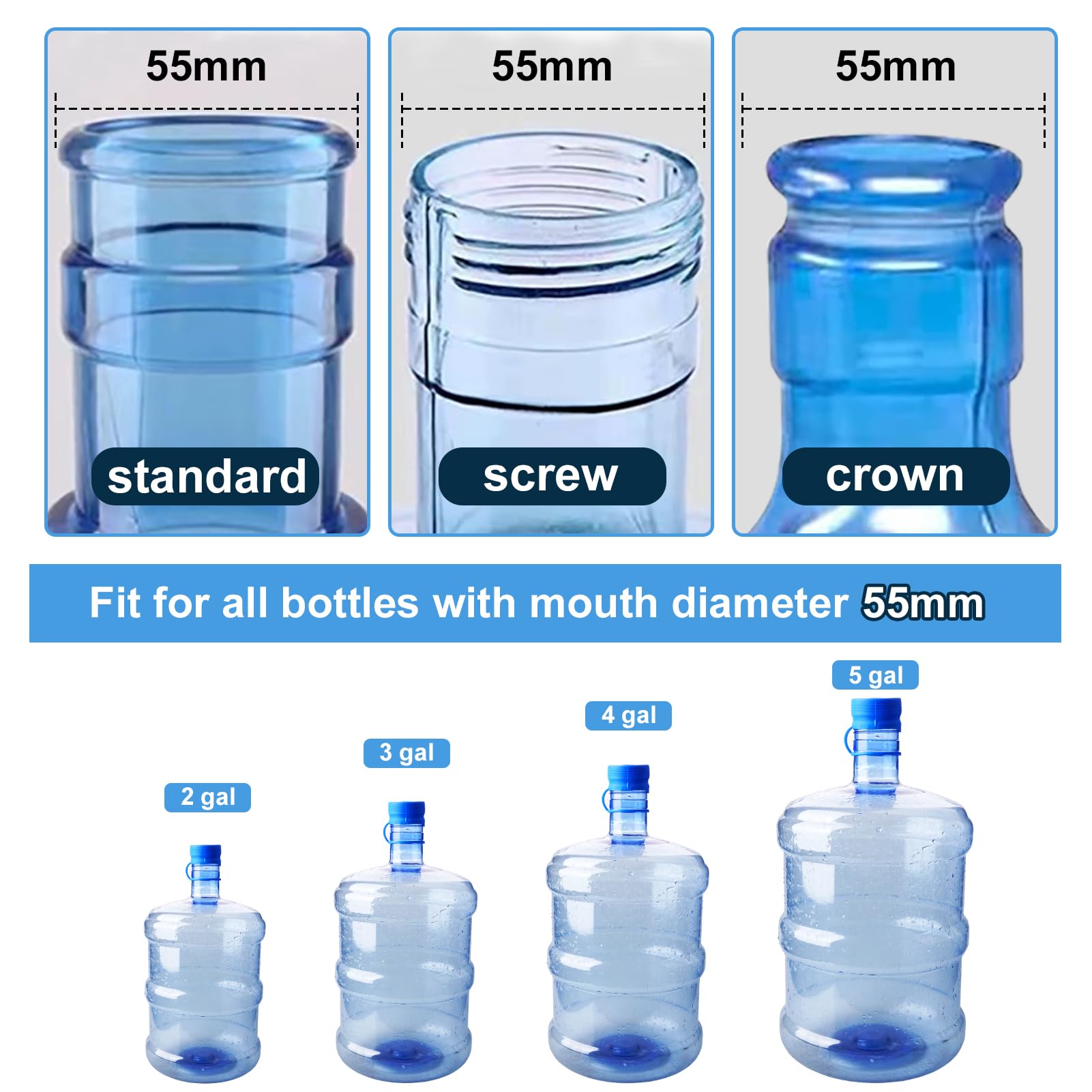 5 Gallon Water Jug Cap 8 Pcs Reusable Water Bottle Spout Replacement Lids For 55Mm Water Bottles Jug Seal With Strap Non Spill S