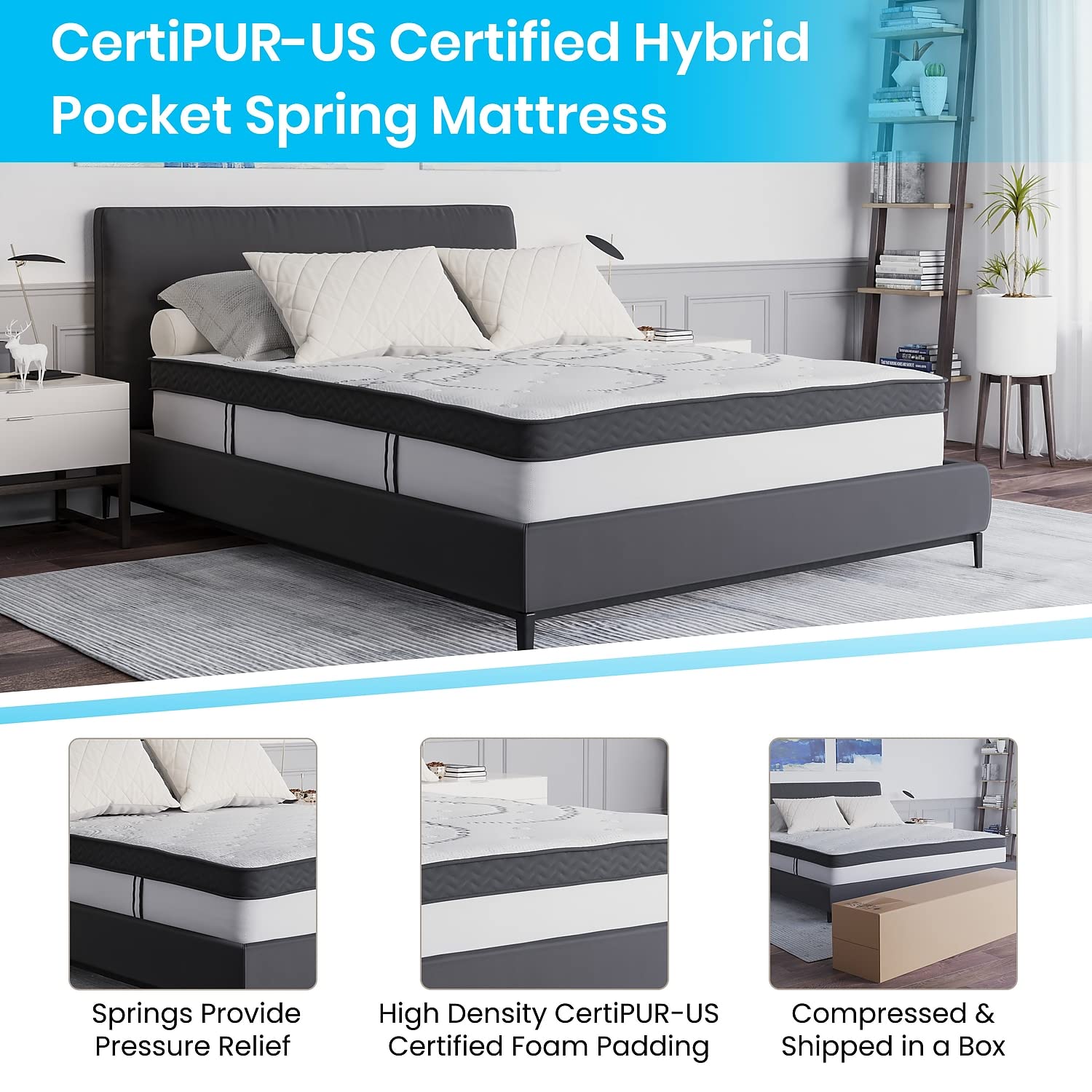 Flash Furniture Capri Comfortable Sleep 12 Hybrid Pocket Spring And Foam Mattress, Foam Pocket Spring Hybrid Mattress For Pres