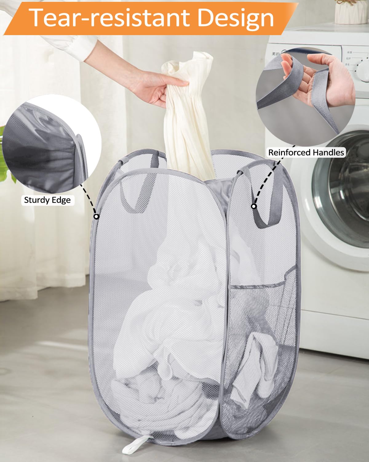 Durable Collapsible Laundry Baskets, Foldable Laundry Hamper With Side Pocket, Tear-Resistant Clothes Hampers For Bathroom, Laun