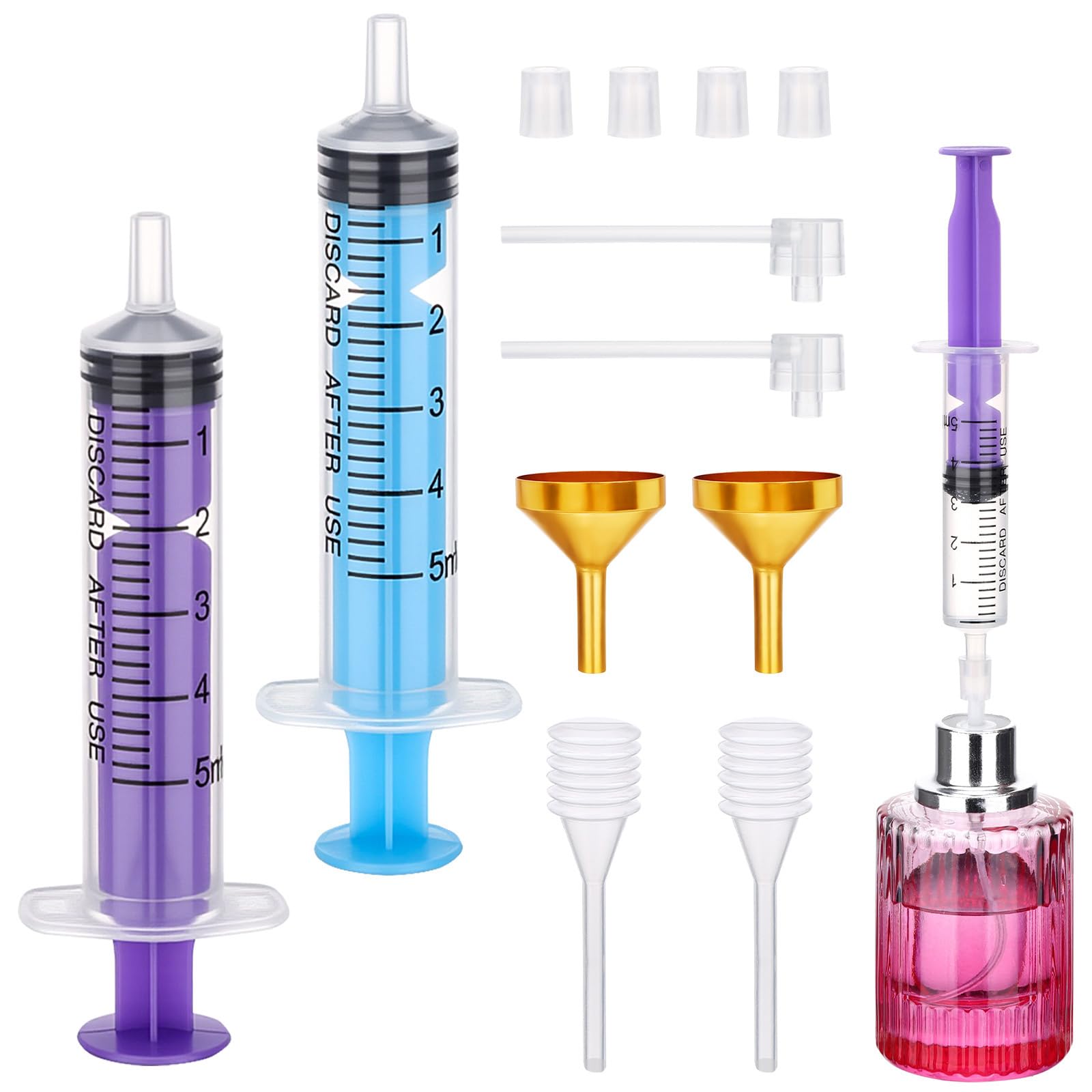 Segbeauty 8pcs 5ml 0.17oz Perfume Refill Tool Making Kit, Plastic Blue Purple Perfume Dispenser Decanter Kit with Pump Dropper f