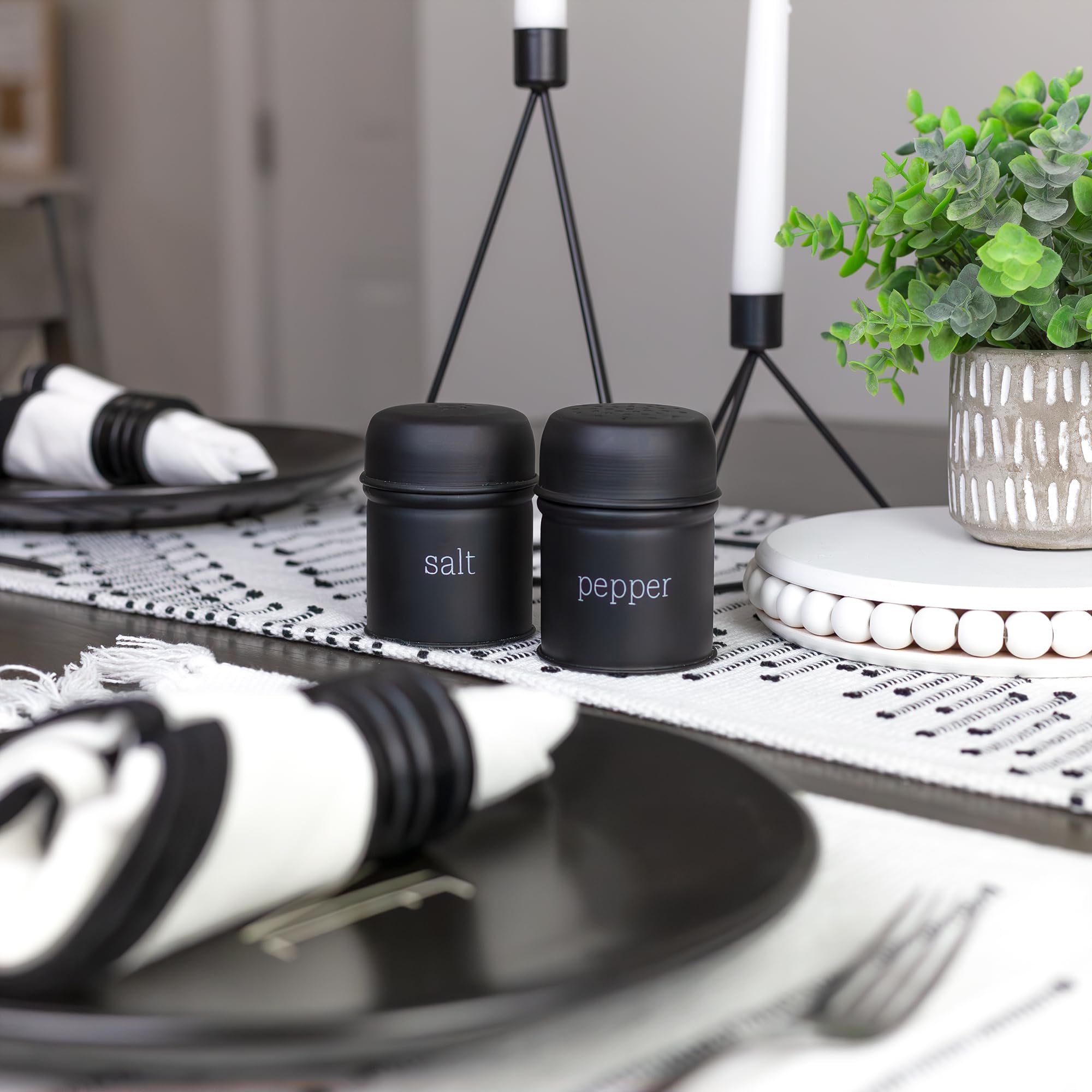 Auldhome Salt And Pepper Shaker Set (Black) Contemporary Modern Farmhouse Retro Enamel Style Shaker Set