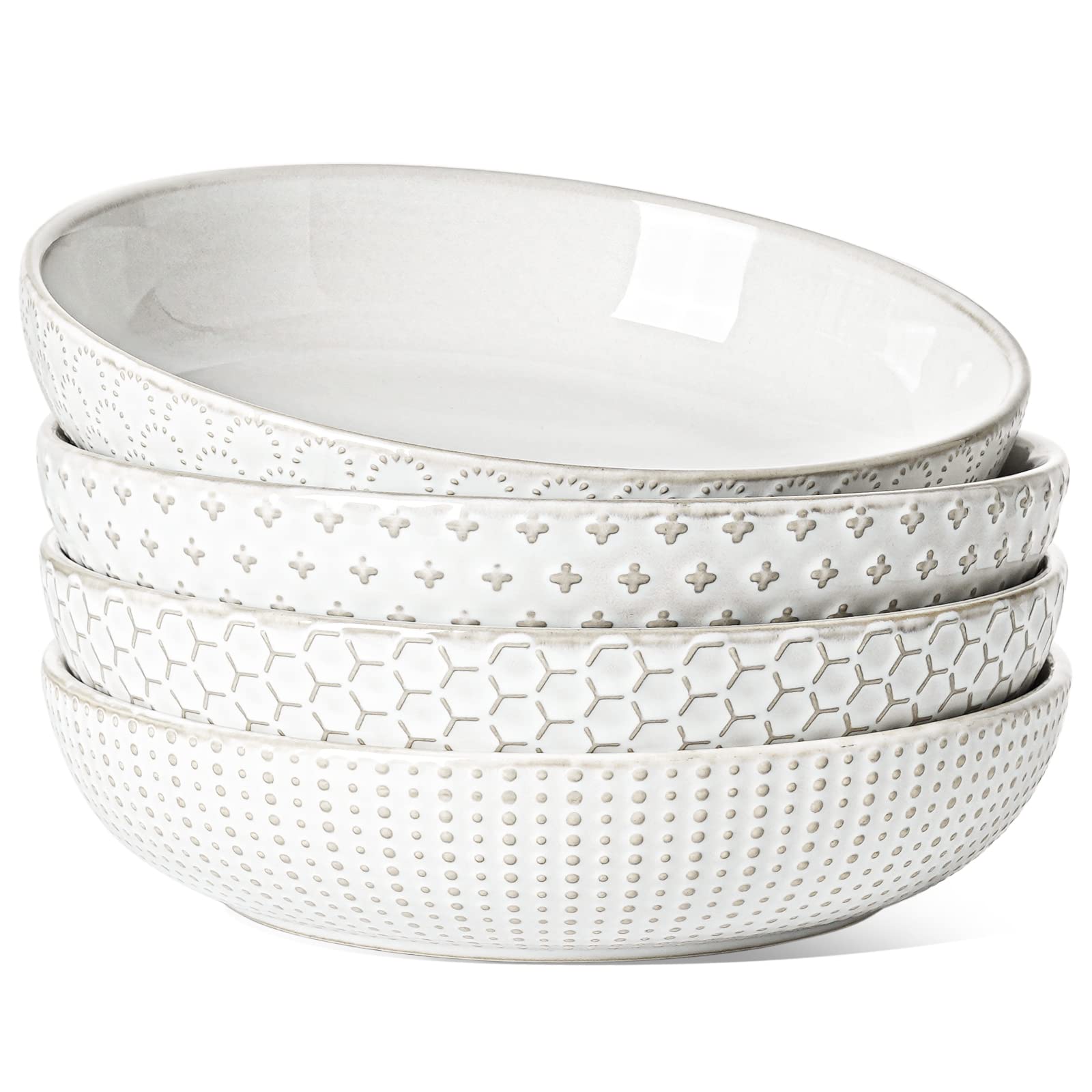 Le Tauci Pasta Bowl 36 Oz, Salad Bowl Serving Plate Bowls, Housewarming Wedding Present, Ceramic Embossment Bowl For Pasta, Frui