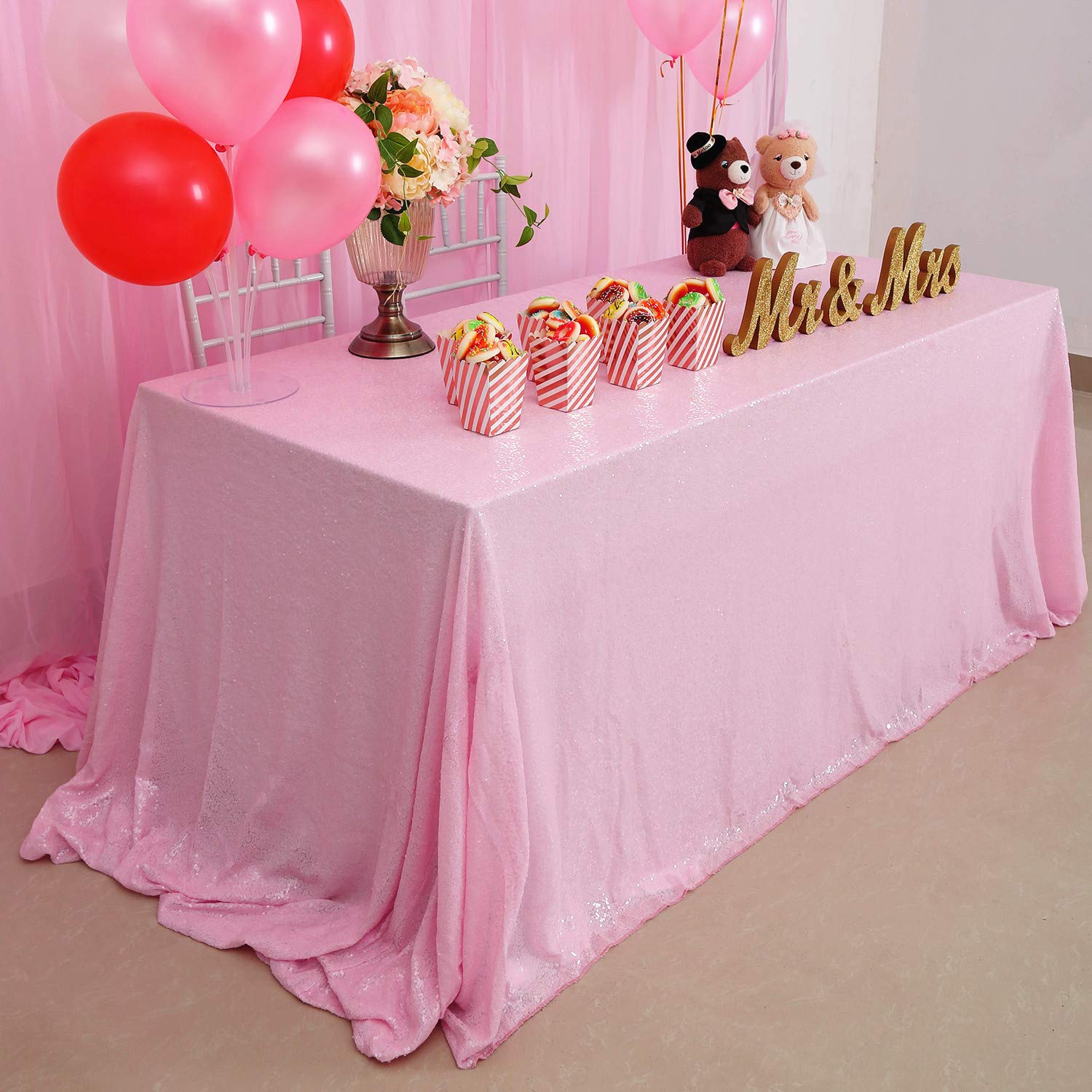 B-COOL Shimmer Tablecloth Pink Sequin Tablecloth Wedding Glitter Overlay 90x132 Inch Valentines Day Tablecloths Christmas Rectan