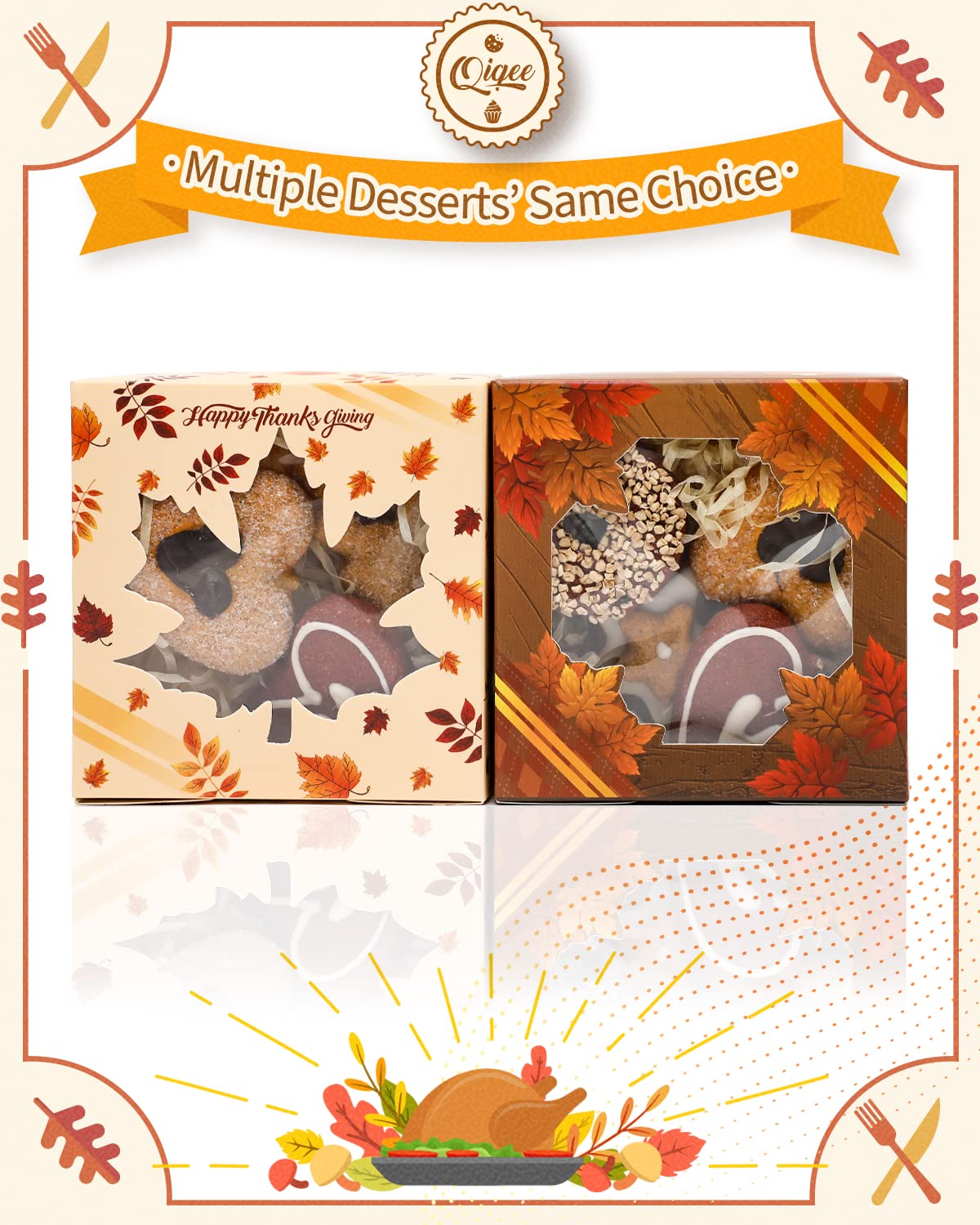 Qiqee Thanksgiving Bakery Boxes With Window 52Pcs 4X4X2.5 Mini Cookie Boxes Macaron Boxes Small Donut Pastry Boxes For Thanksgiv