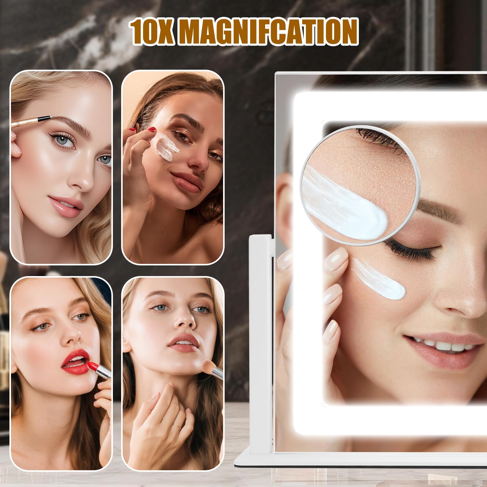 Vanity Mirror with Lights, 16  12 LED Makeup Mirror, HD Professional Mirror, 10X Magnification, Smart Touch with 3-Color Lightin