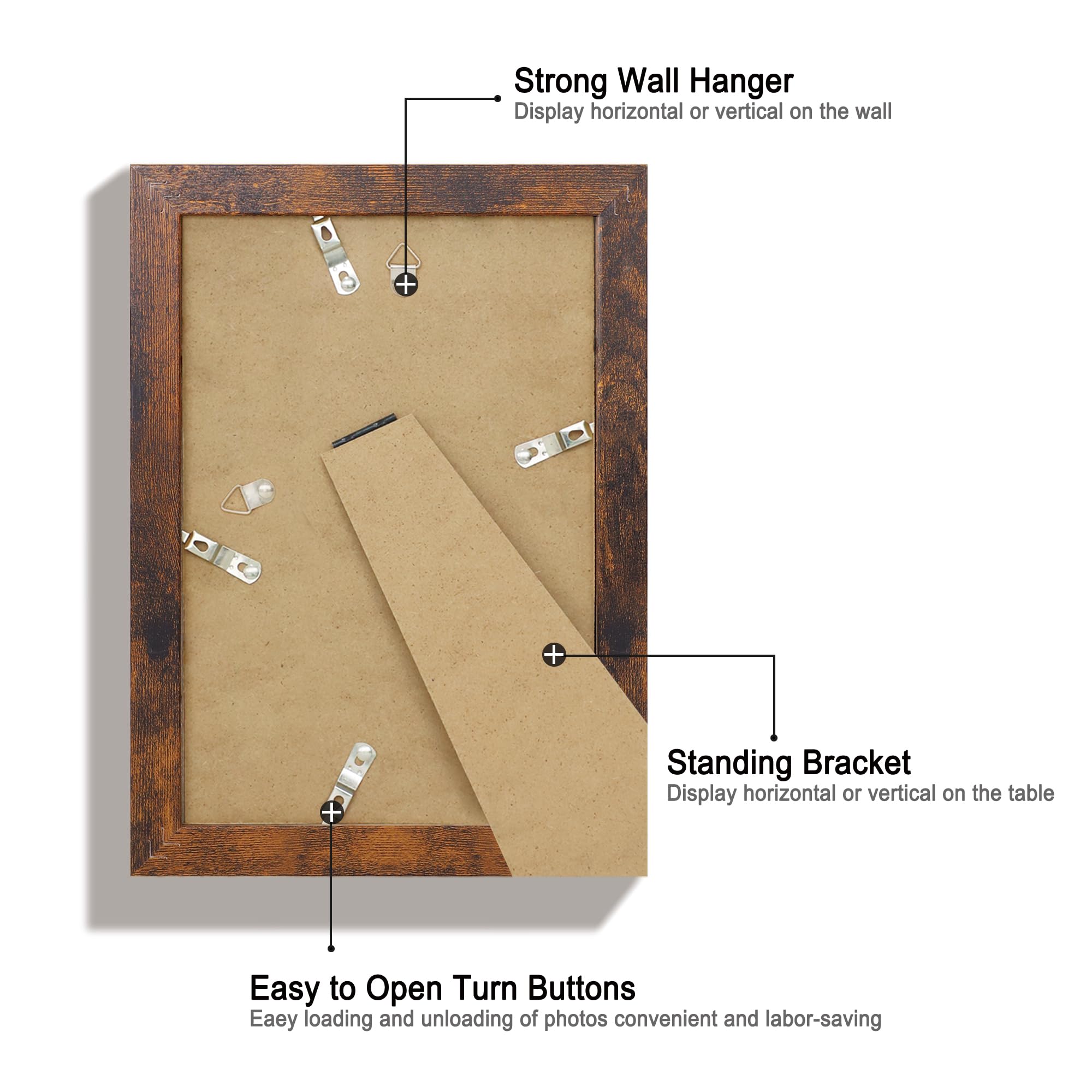 iRahmen 6x9 Picture Frame Set of 4, High Definition Real Glass Rustic Frame, 6 x 9 Wood Photo Frames for Tabletop Display and Wa