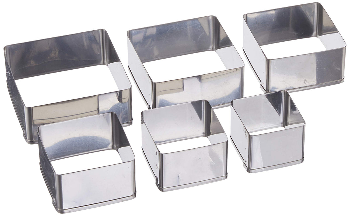 Ateco Plain Edge Square Cutters In Graduated Sizes, Stainless Steel, 6 Pc Set
