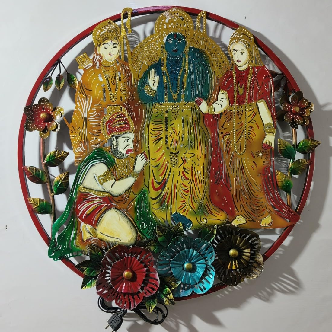HANSART Metal Wall Art with LED, Depicting Shri Ram, Laxman, Sita and Hanuman (29 x 29 Inches)