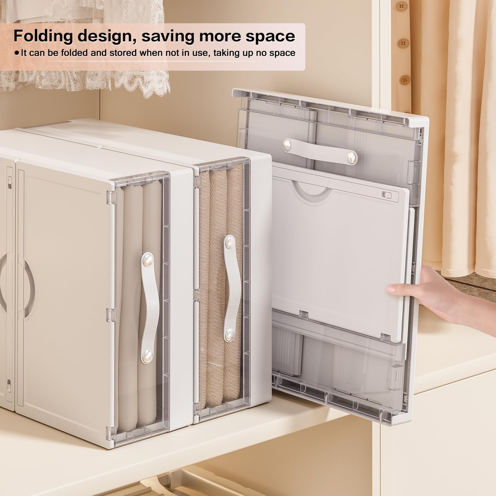 GUDEMAY Bed Sheet Organizers and Storage, Foldable Closet Organizer with Handle, Plastic Bedding Storage Box Container for Blank