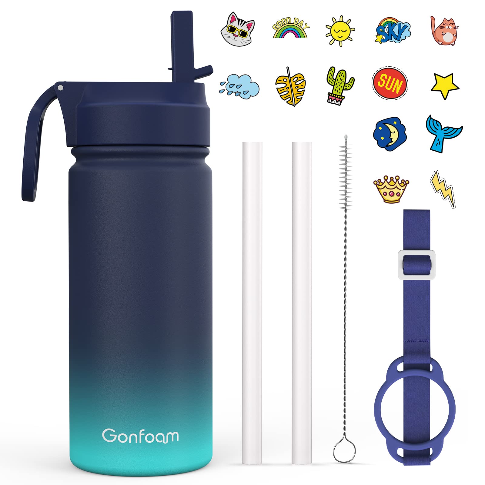 Kids Water Bottle, 16Oz Water Bottles Kids With Straw And Stickers, Stainless Steel Vacuum Double Wall Insulated Cup, Kids Water