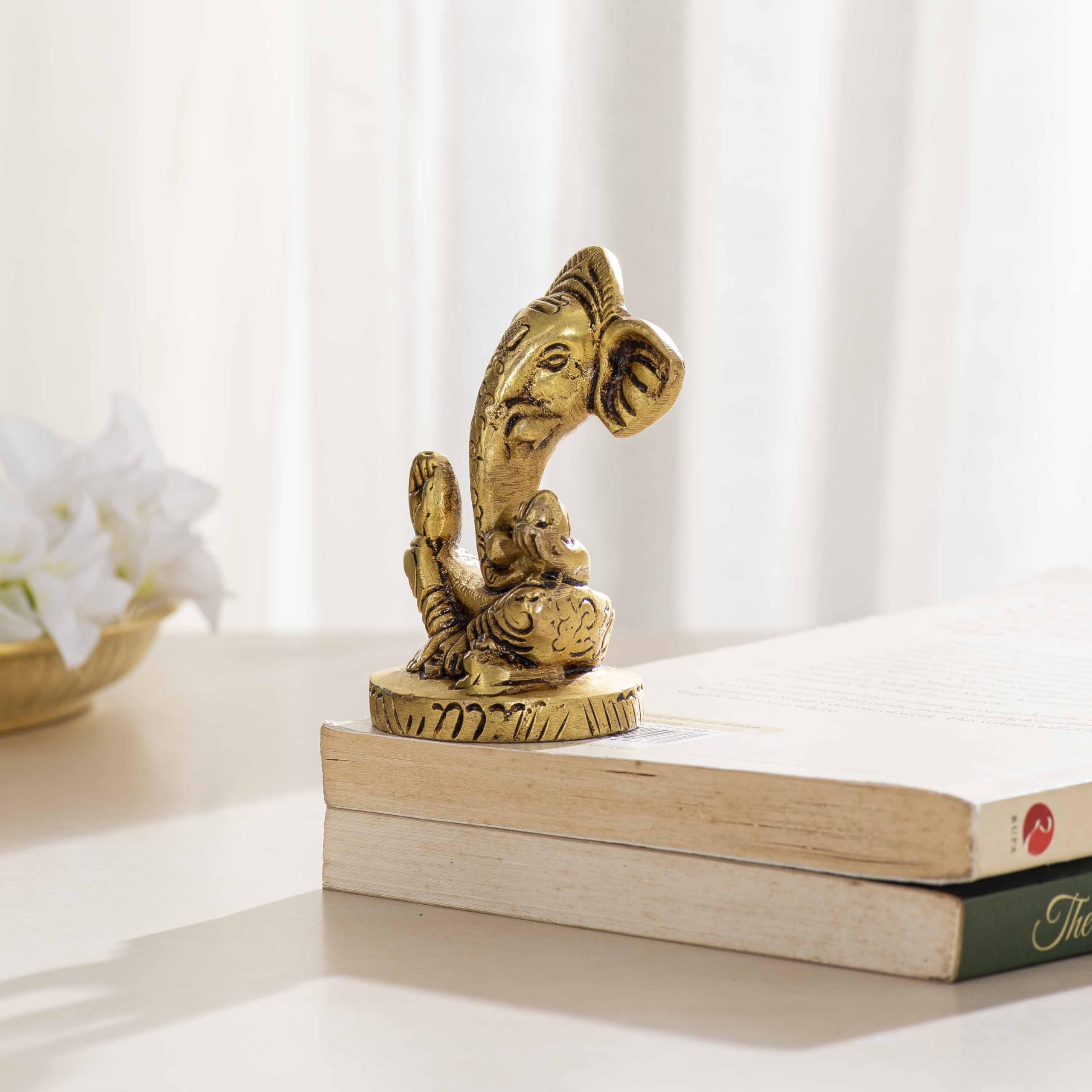 Darbar Craft 100% Pure Brass | Lord Ganesha Idol | Modern Ganesha Idol For Home And Office | Yellow Antique Finish