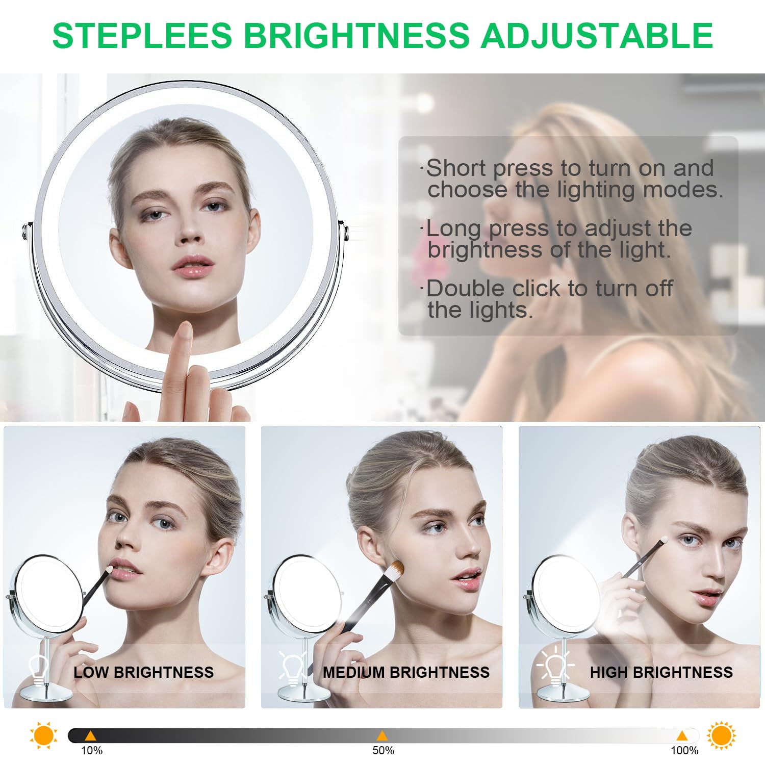 Makeup Mirror With Light, 8 Inch Rechargeable 1X 10X Magnifying Mirror With Lights, Lighted Vanity Mirror With Magnification, Do