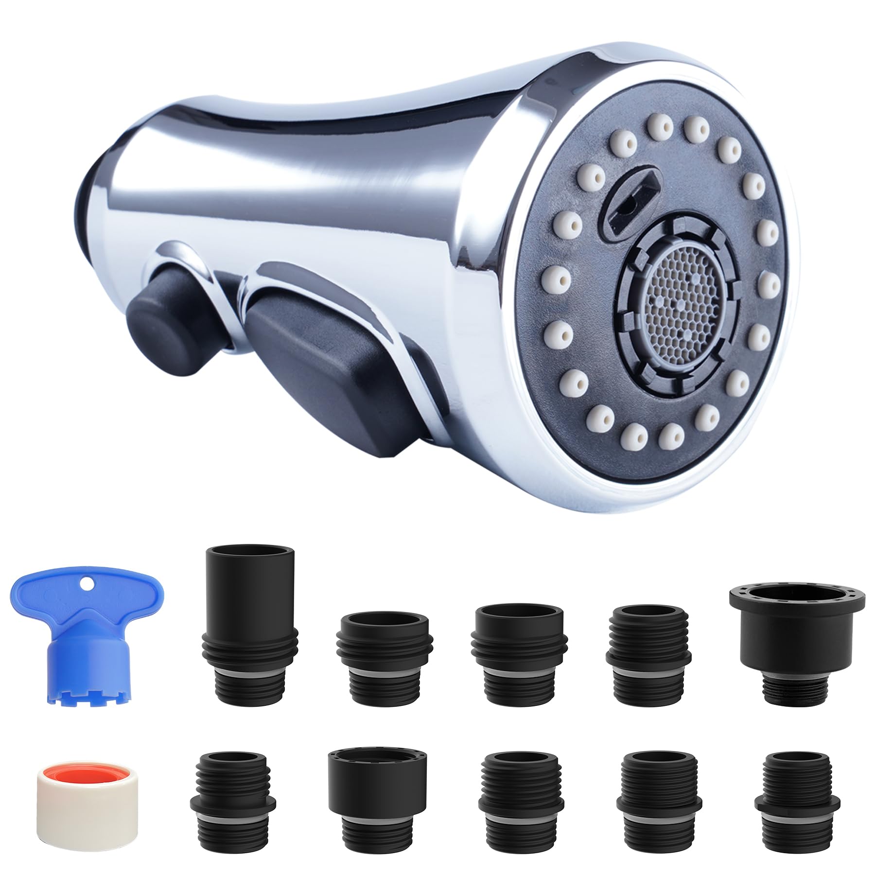 Hibbent Pull Down Spray Head For Kitchen Faucet, 3-Function Kitchen Sink Spray Nozzle With 10 Adapters, Faucet Head Replacement