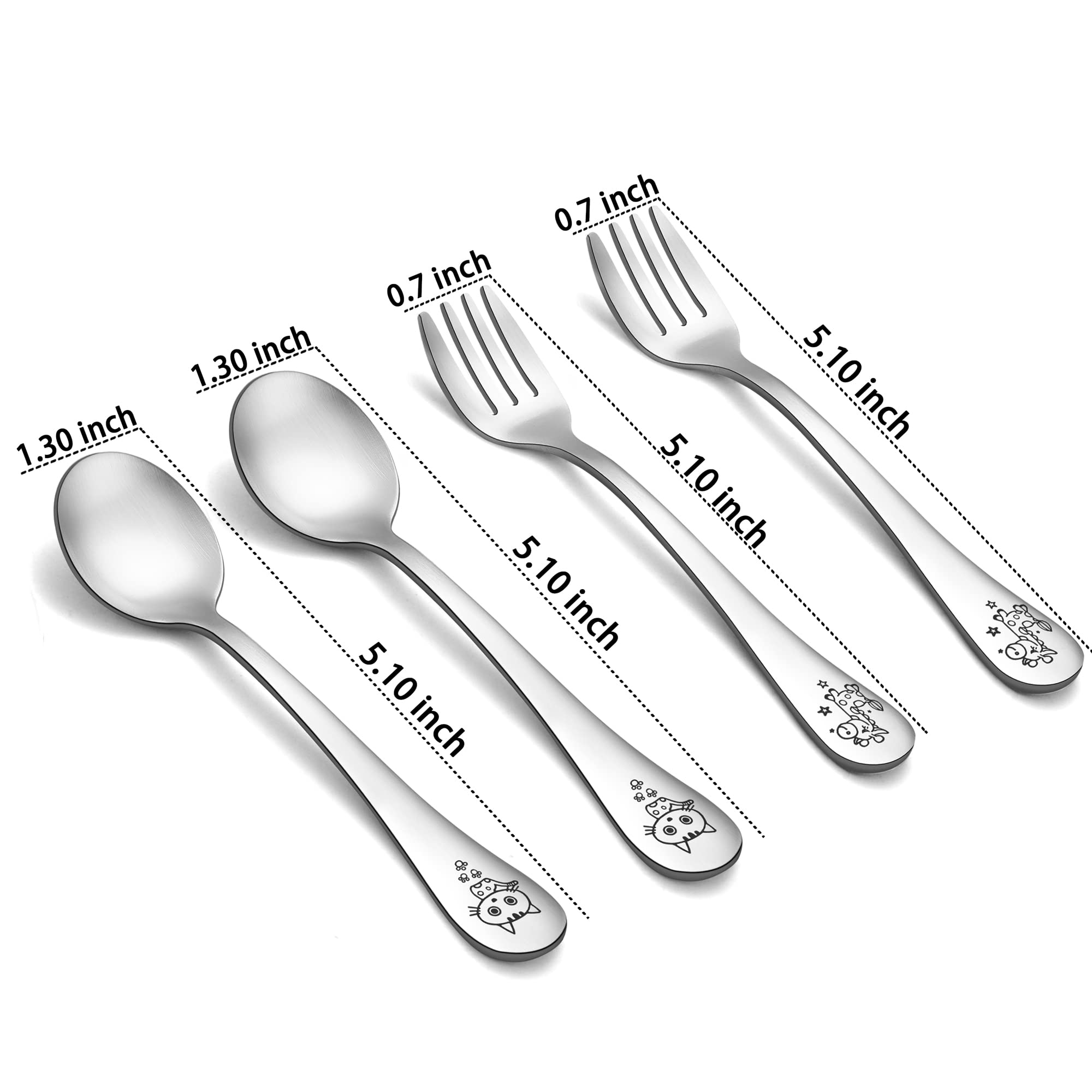 TeamFar Toddler Kids Preschoolers Utensil Flatware Silverware Set, Pure Stainless Steel, Non Toxic & Healthy, Brushed Surface, L