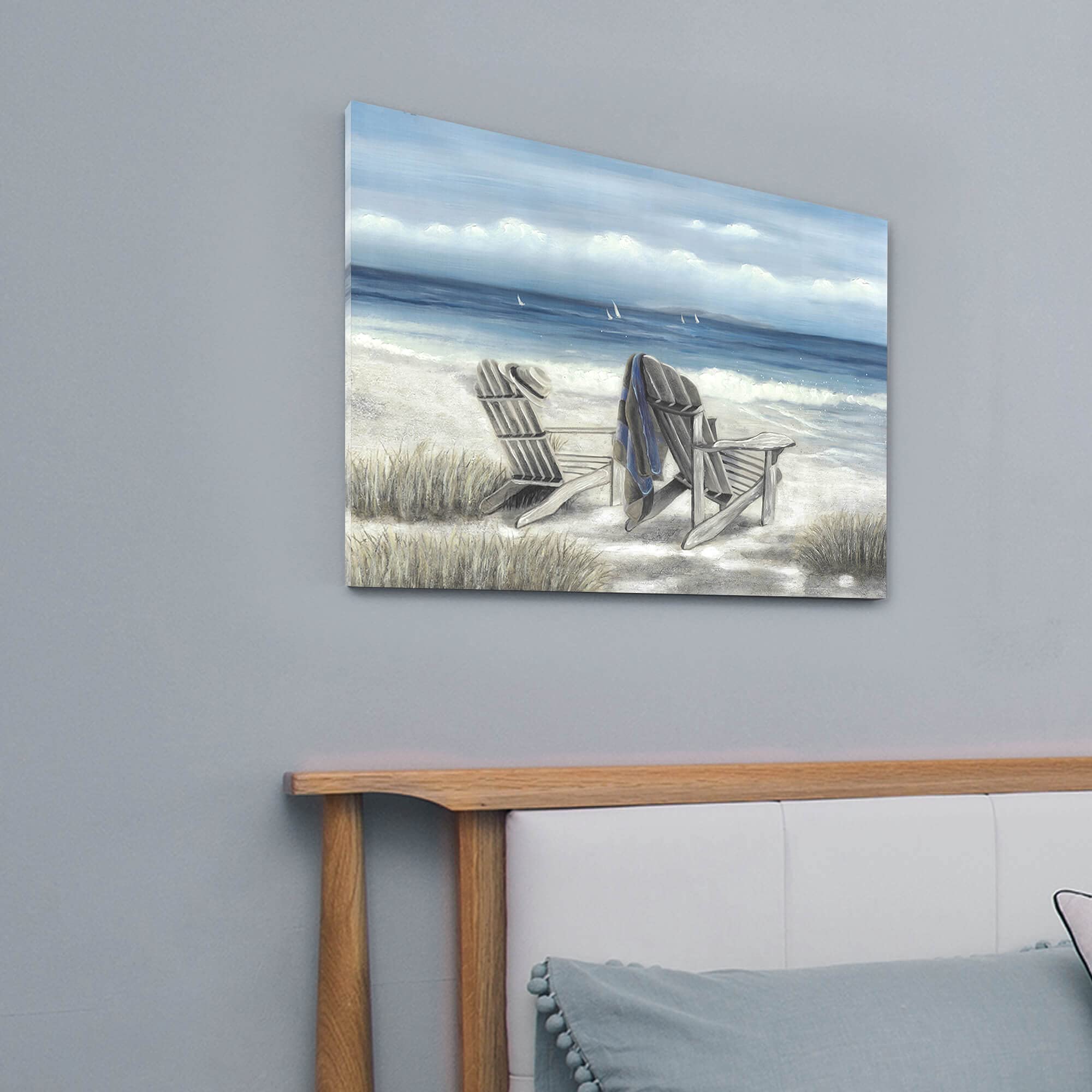 Abstract Beach Canvas Wall Art: Nature Blue Coastal Sea Painting Modern Ocean Scenery Hand Painted Shoreline Artwork Contemporar