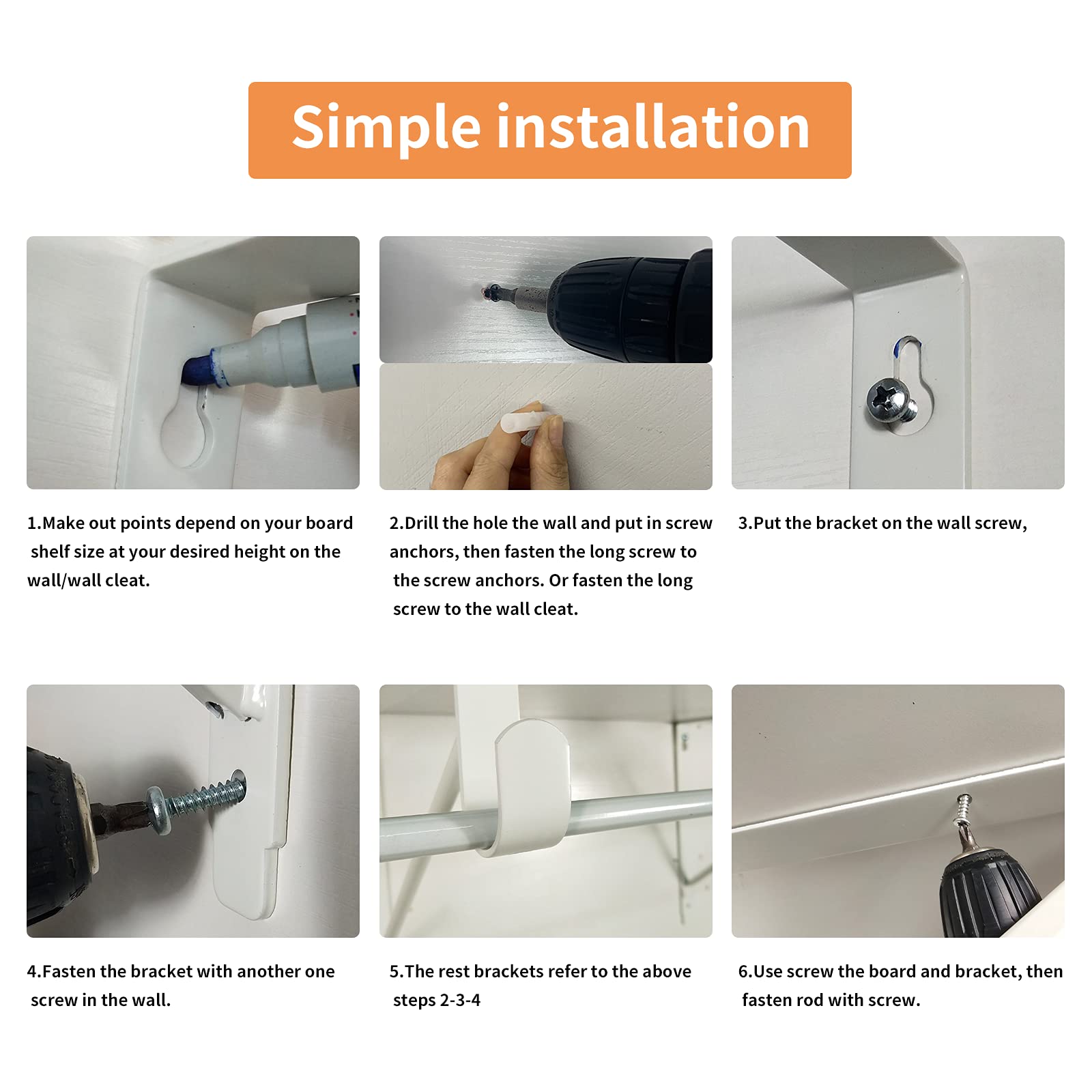 2 Pack Heavy Duty Closet Shelf And Rod Brackets,Shelf Brackets Clothes,Closet Shelves Bracket With Rod Shelving Support,With Scr