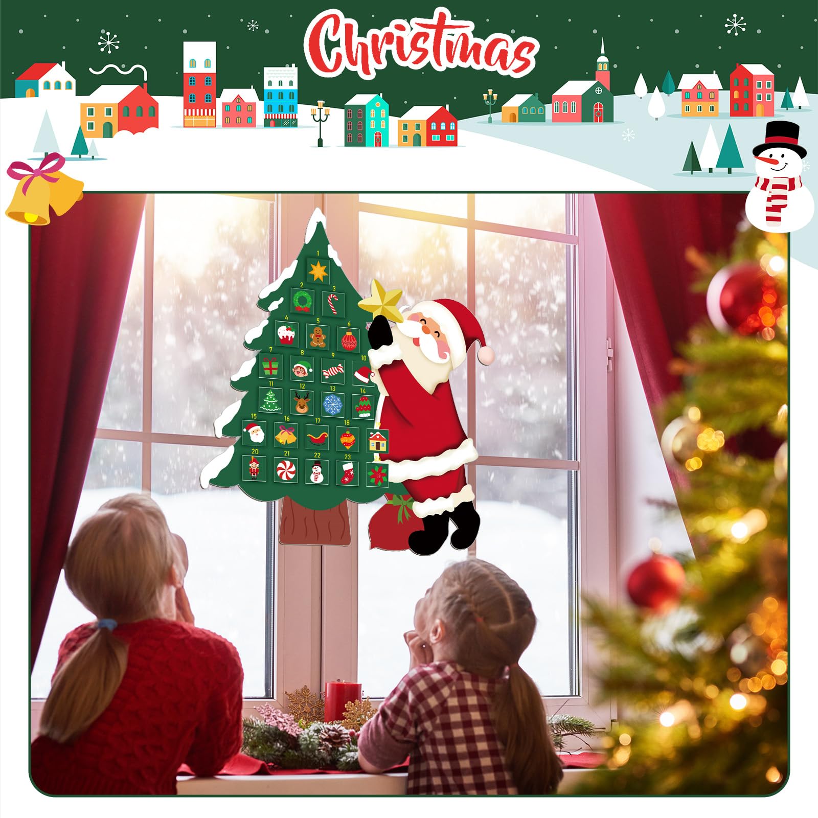 Watersay Christmas Tree Advent Calendar Felt Christmas Tree for Kids Countdown to Xmas with 24 Pockets Countdown Calendar Reusab