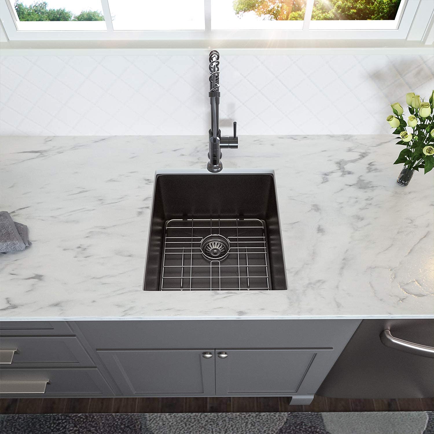 Lordear Black Bar Sink Undermount 15X17 Inch Kitchen Sinks 16 Gauge Deep Single Bowl Stainless Steel Sink Basin Handmade