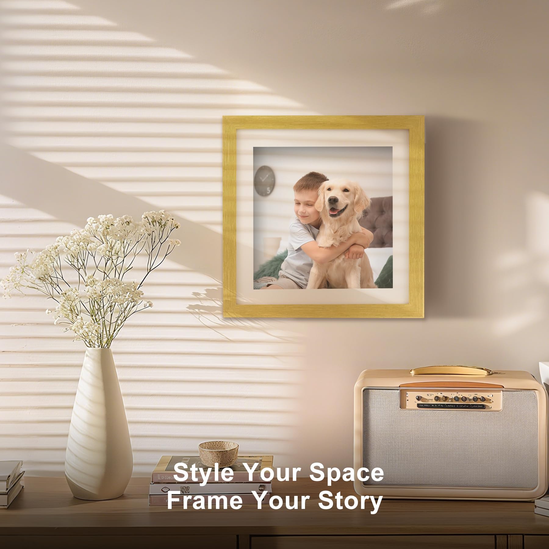 TOFOREVO Picture Frames 10x10 Set of 2 Distressed Gold Wood Grain Photo Frame for Gallery Wall Mounting or Tabletop Display