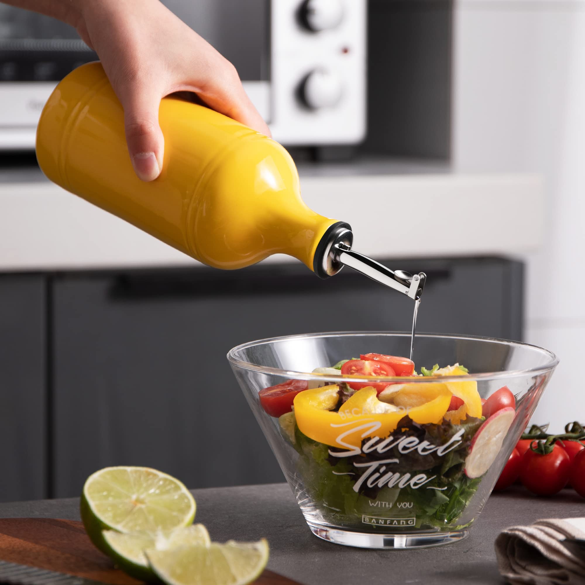 Sweejar Ceramic Olive Oil Dispenser Bottle, Opaque Oil Cruet Protects Oil To Reduce Oxidation, Suitable For Storage Of Oil, Vine