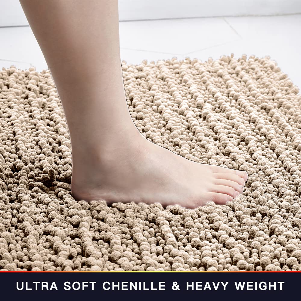 Walensee Bathroom Rug 2 Pieces Set Non Slip Bath Mat (20''X32'' Plus 20''X24'' U Beige) Water Absorbent Super Soft Shaggy Chenil